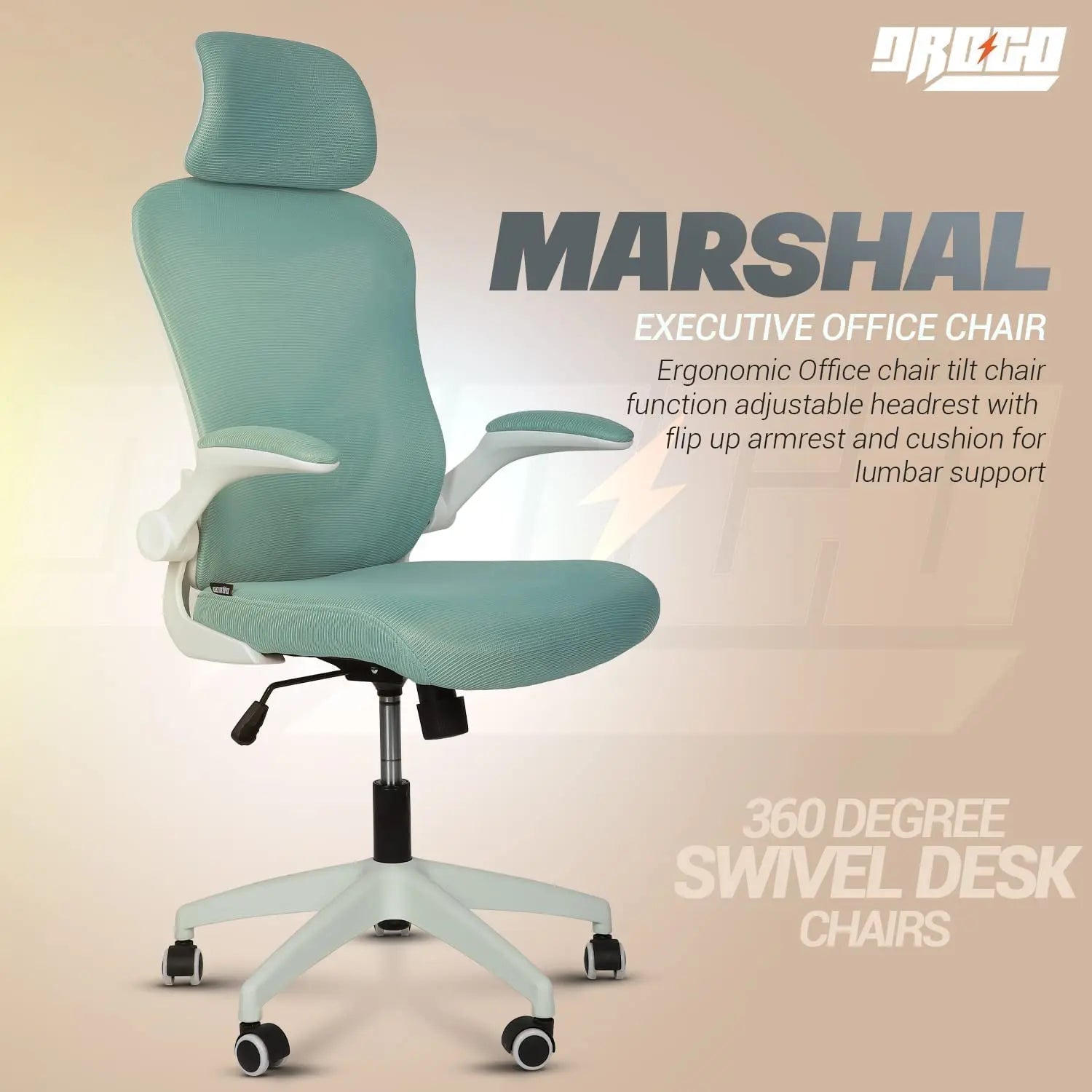 Drogo Marshal Pro Premium Ergonomic Office Chair for Work from Home, Flip-up Armrest Galaxy Incorporation