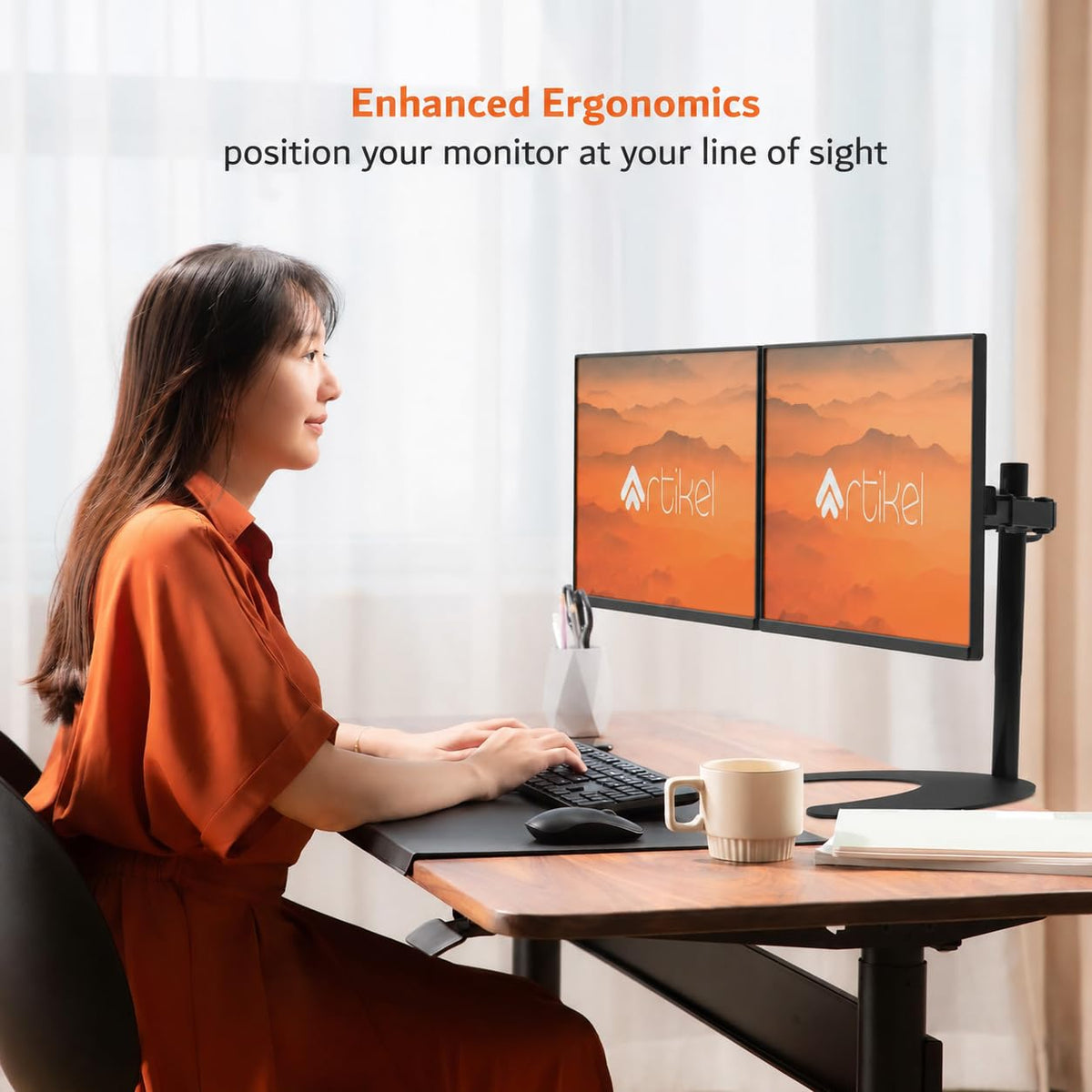 Drogo Artikel Dual Monitor Mount Adjustable VESA Arms C-Clamp & Grommet Fits 32 inch Screens