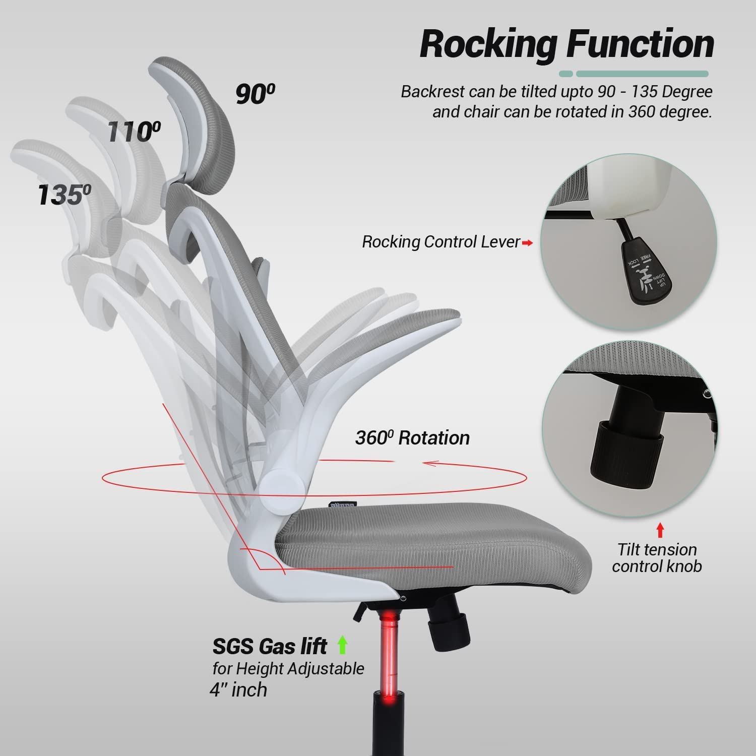 Drogo Marshal Pro Premium Ergonomic Office Chair for Work from Home, Flip-up Armrest