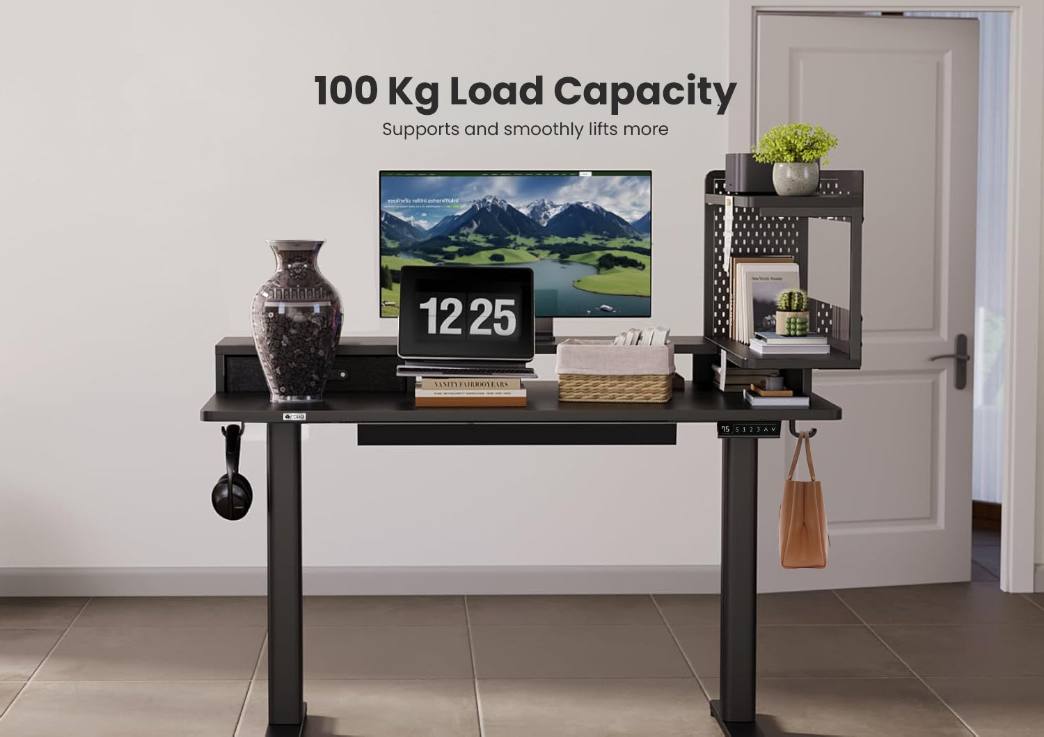 Drogo Artikel Stackon Electric Height Adjustable standing Desk with Shelves, Keyboard Tray (Right Cabinet)