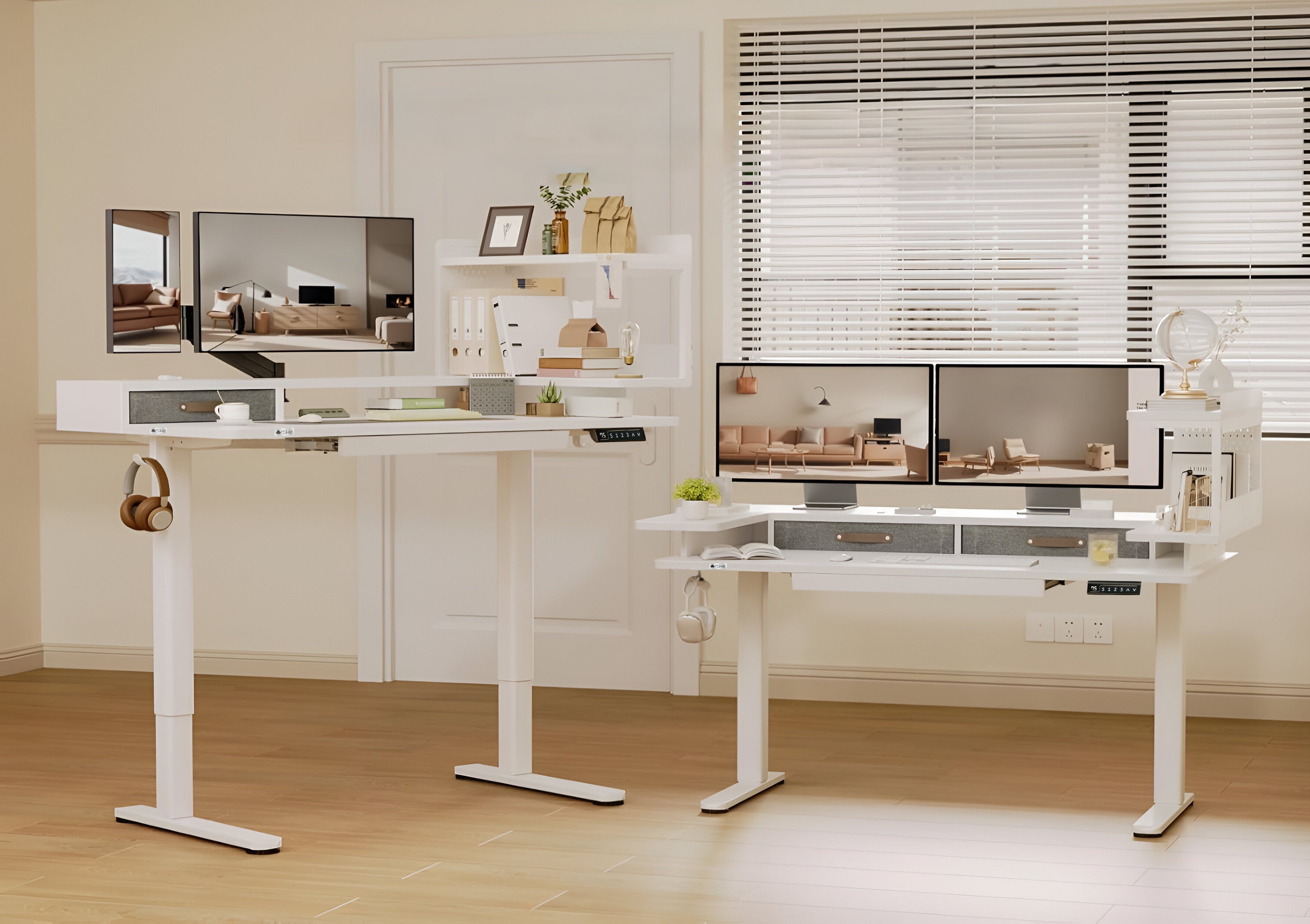 Drogo Artikel Stackon Electric Height Adjustable Standing Desk with Shelves, Keyboard Tray (Right Cabinet)