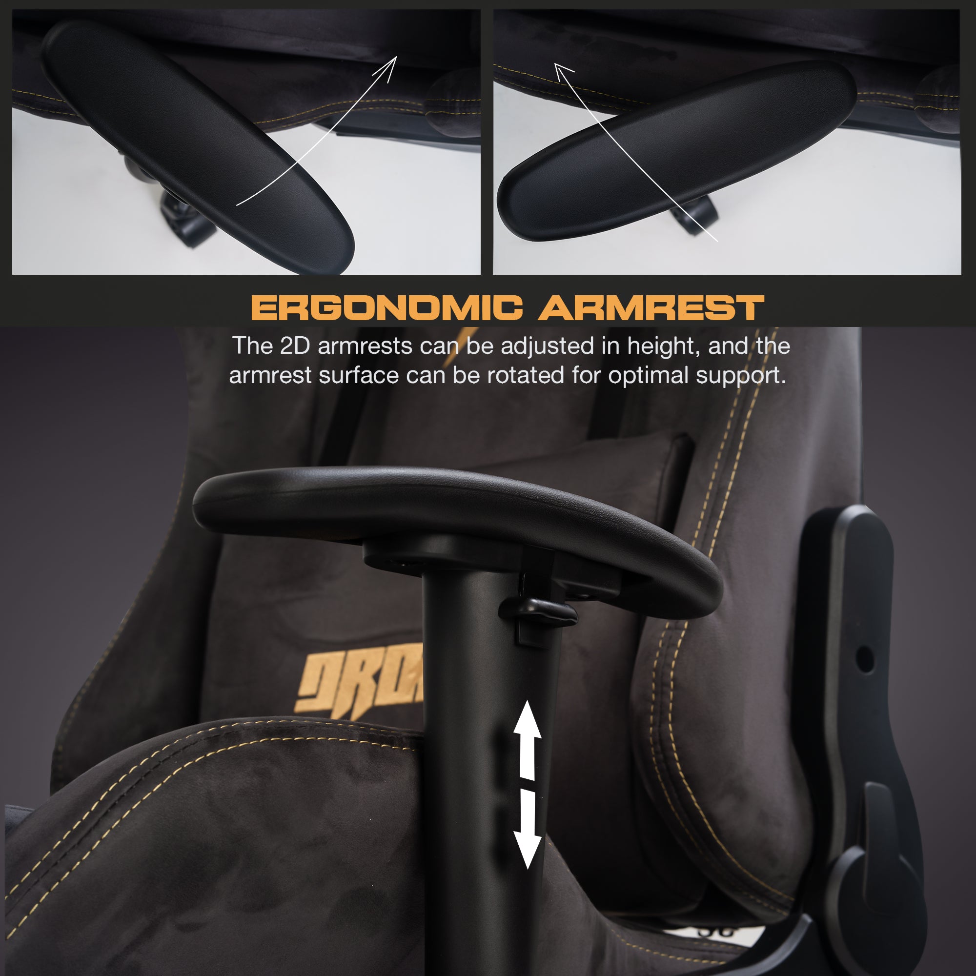 Drogo ProForm Suede Ergonomic Gaming Chair Adjustable Seat & Massager Lumbar Pillow