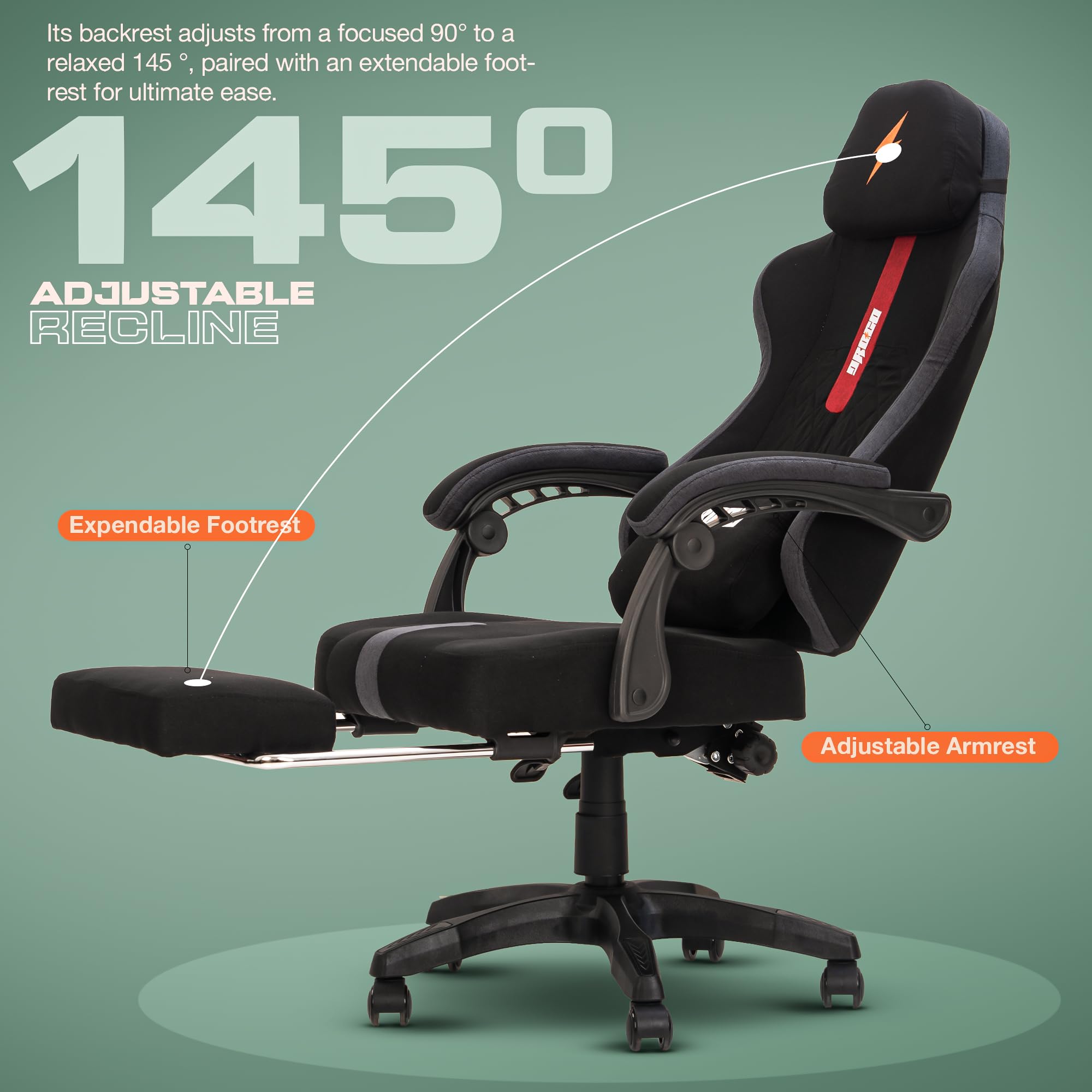 Drogo ComfortMax Ergonomic Gaming Chair with Breathable Fabric, Adjustable Neck