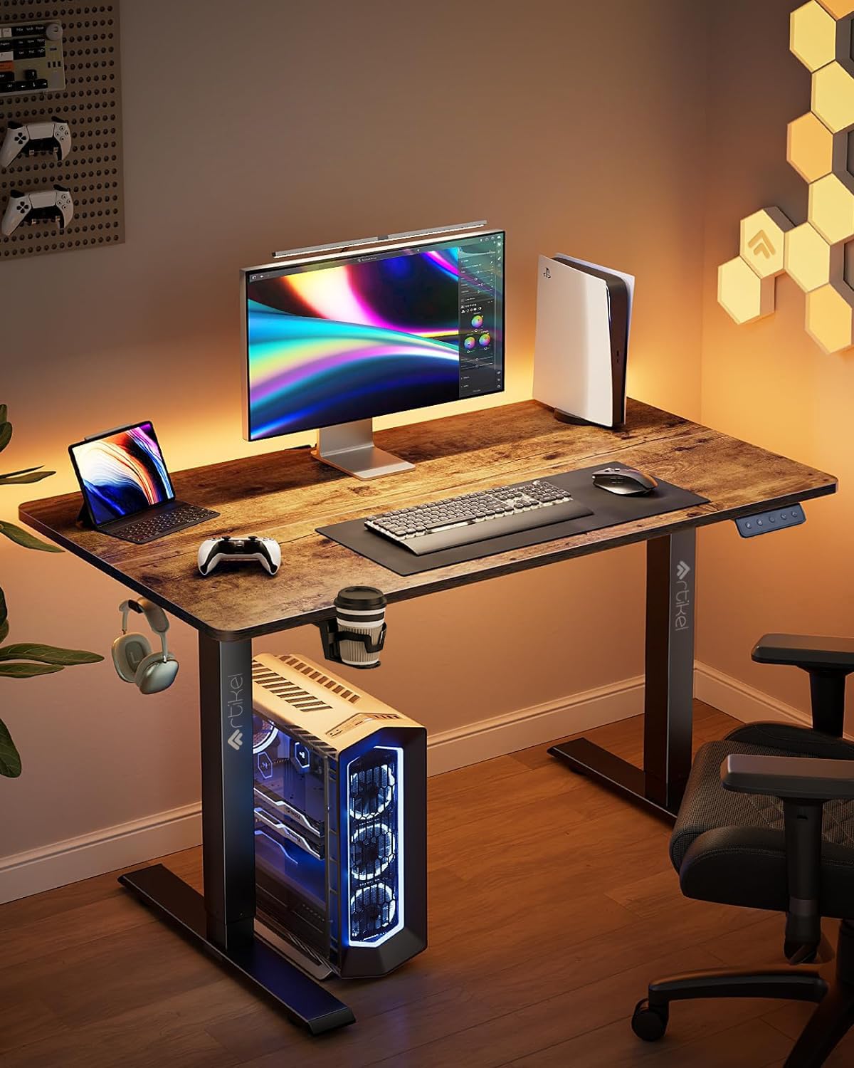 Drogo Artidesk Series Electric Height Adjustable Table Diy, Sit Stand Gaming Desk, with 3 Yr Warranty 110X60Cm - Vintage Brown
