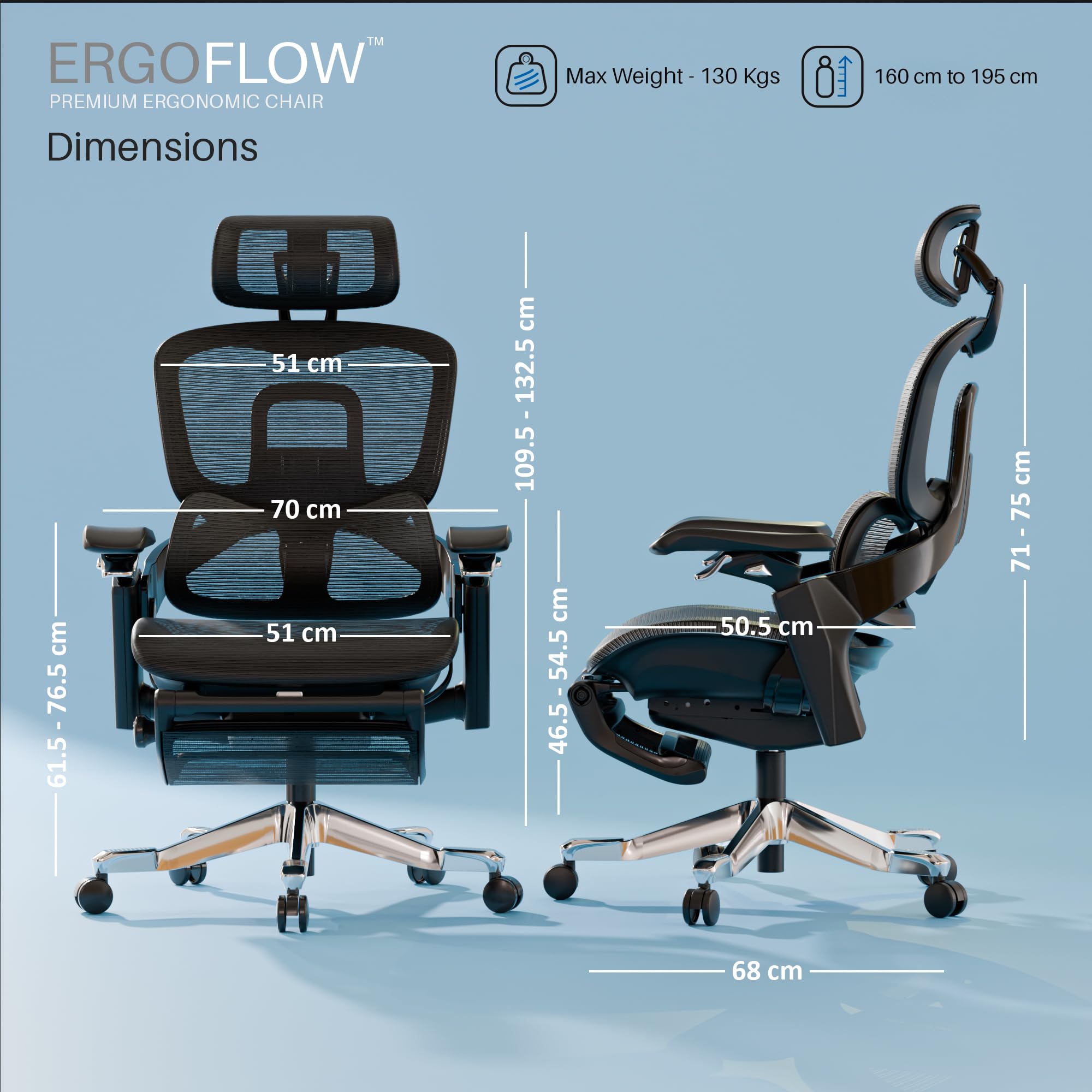 Drogo Ergo Flow Ergonomic Office Chair with Dynamic Lumbar Support & 3D Headrest