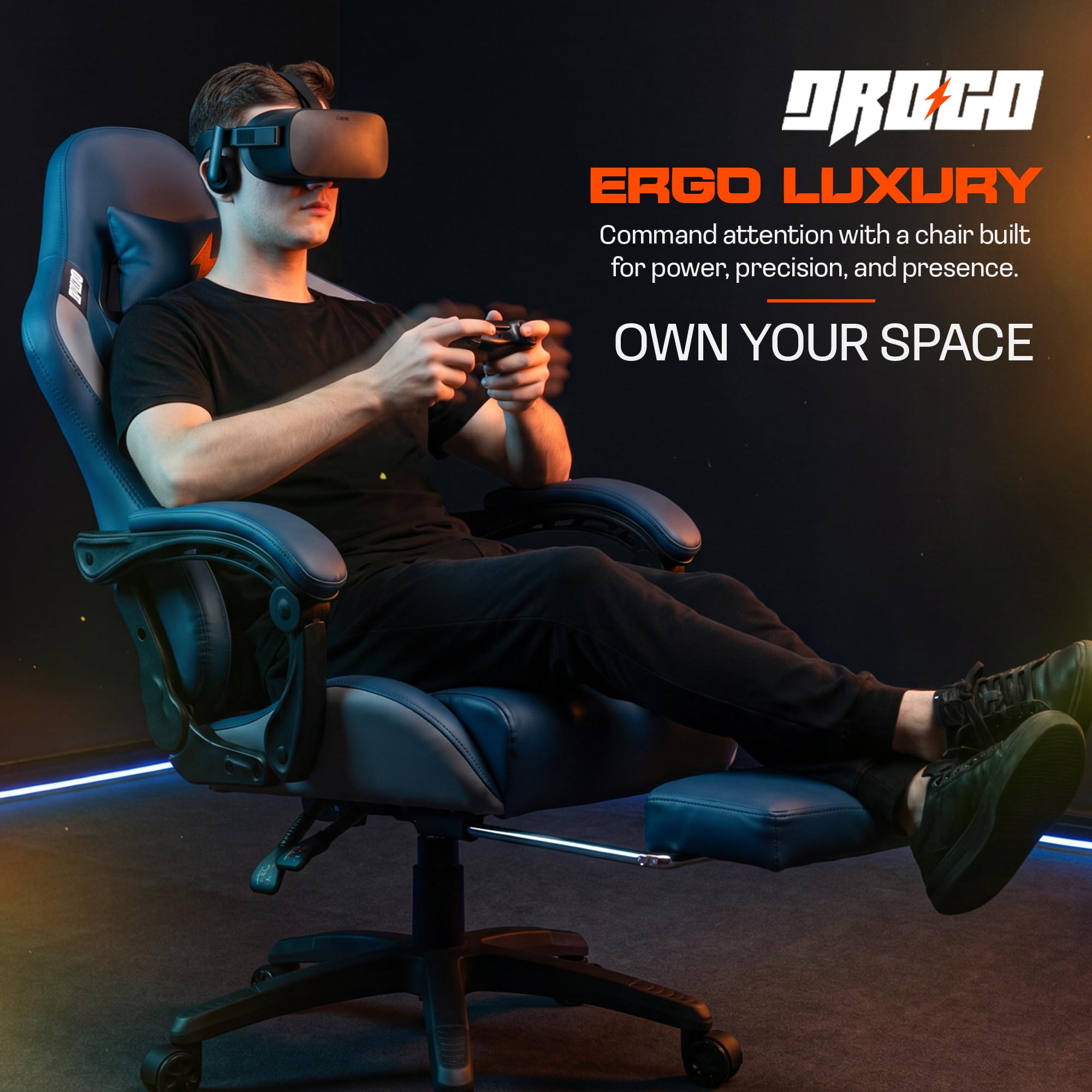 Drogo Racer Ergonomic Gaming Chair with 7 Way Adjustable Seat & Full Reclining Back Footrest
