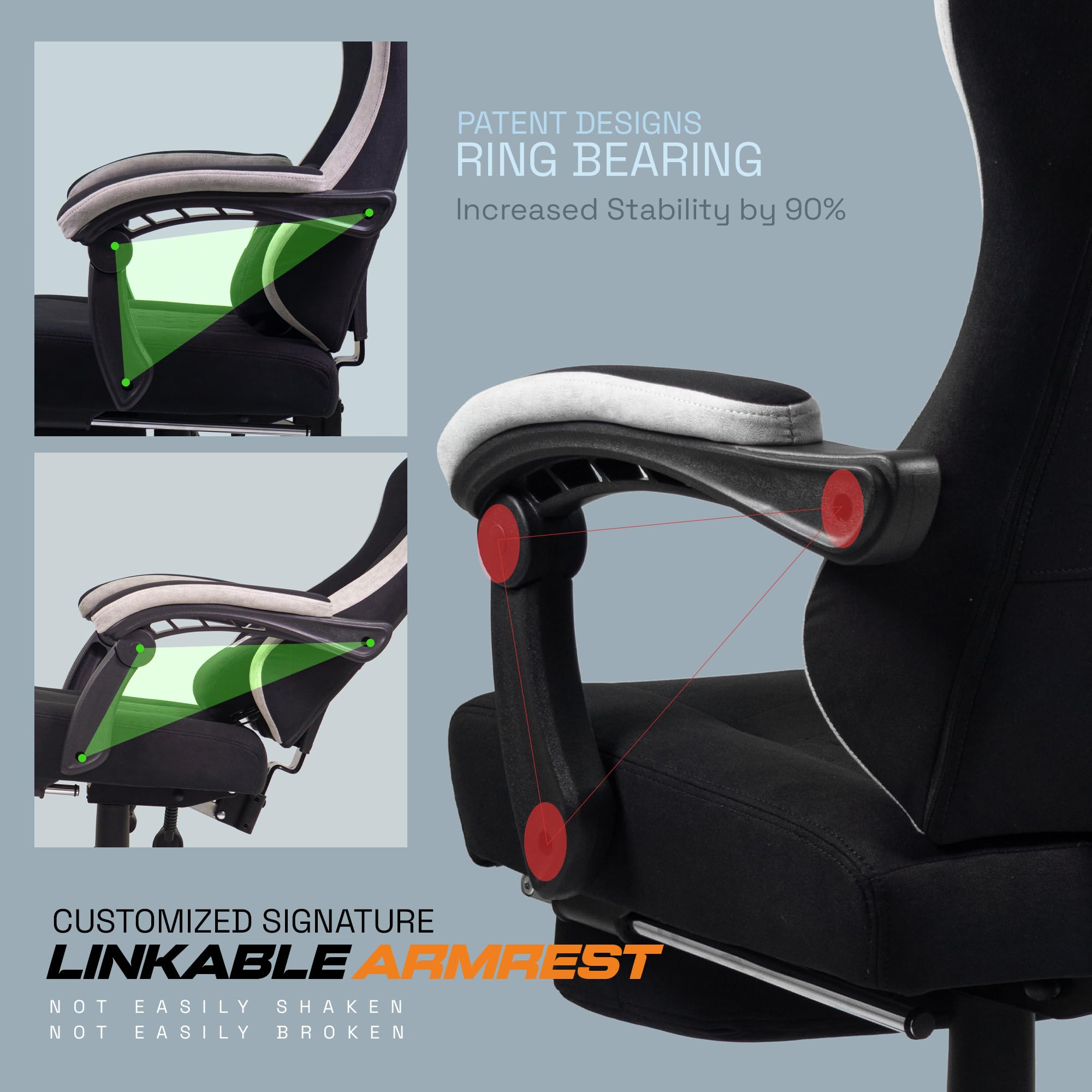Drogo Throne Ergonomic Gaming Chair With Linkage Armrest,Foot Rest,& Adjustable Seat