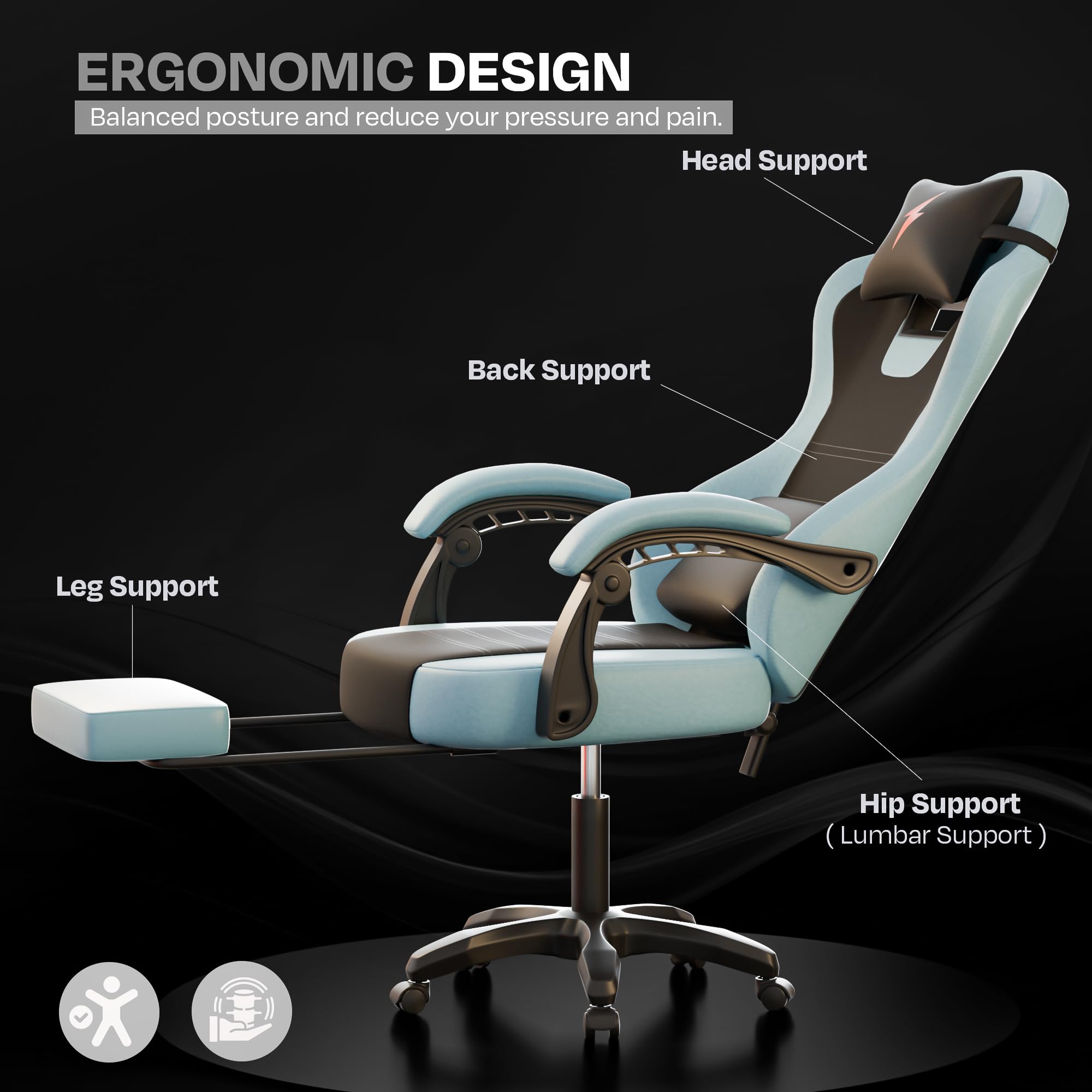 Drogo Aura Ergonomic Gaming Chair with Premium PU Leather Fabric
