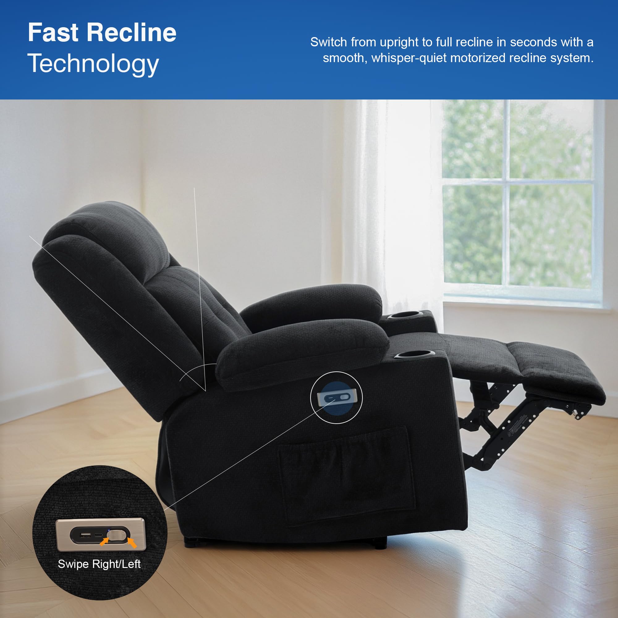 Drogo Luxora Zero Gravity Electric Motorised Single Seater Recliner Sofa with Rapid Recline Technology
