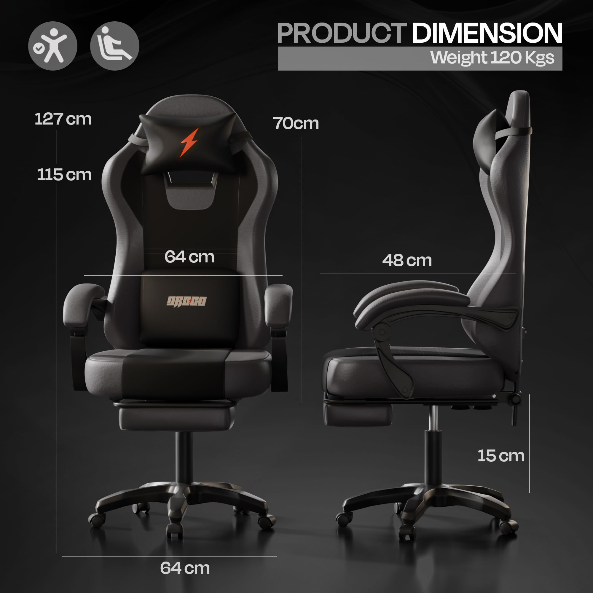 Drogo Aura Ergonomic Gaming Chair with Premium PU Leather Fabric
