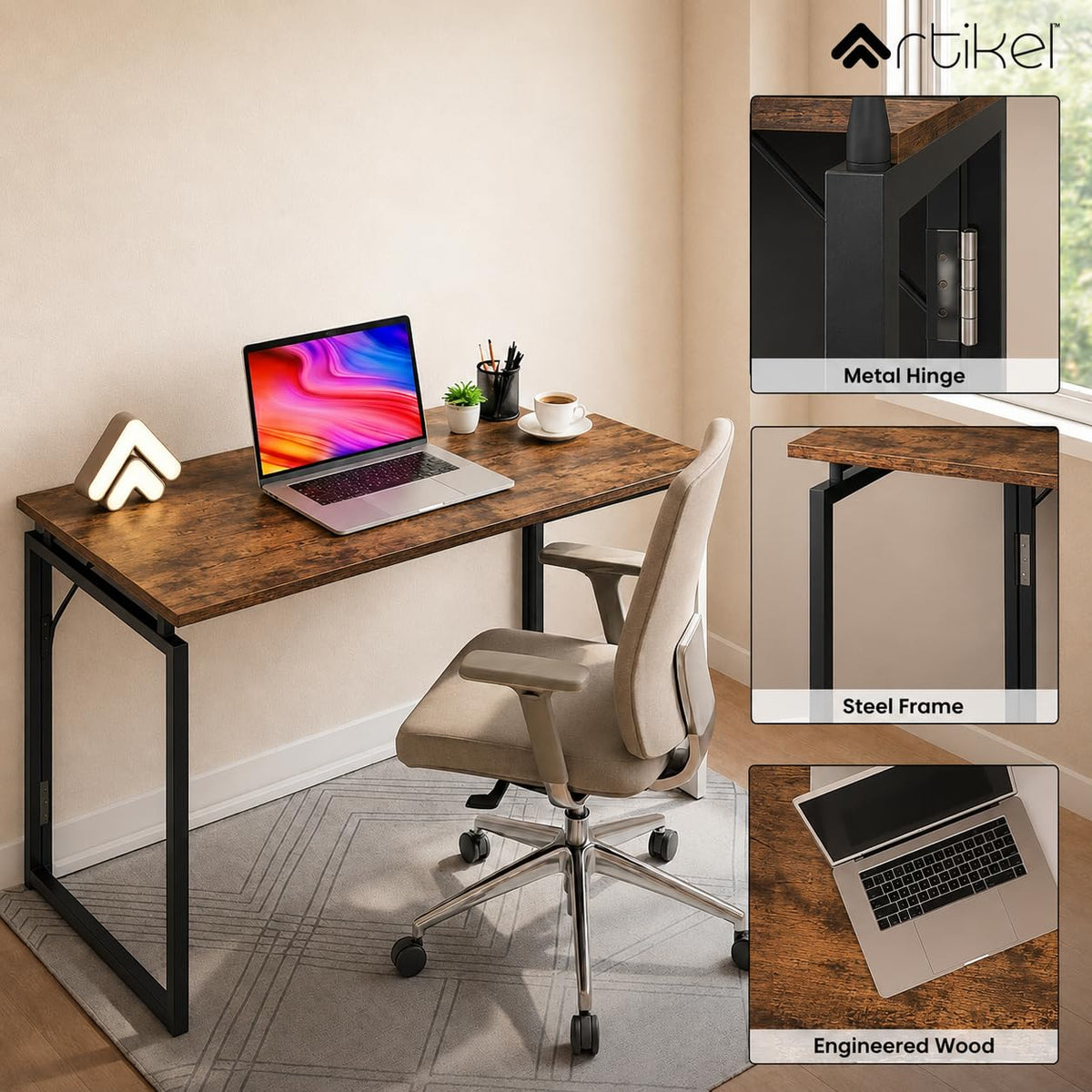 Drogo Foldable Wooden Study Table Computer Desk for Home Office