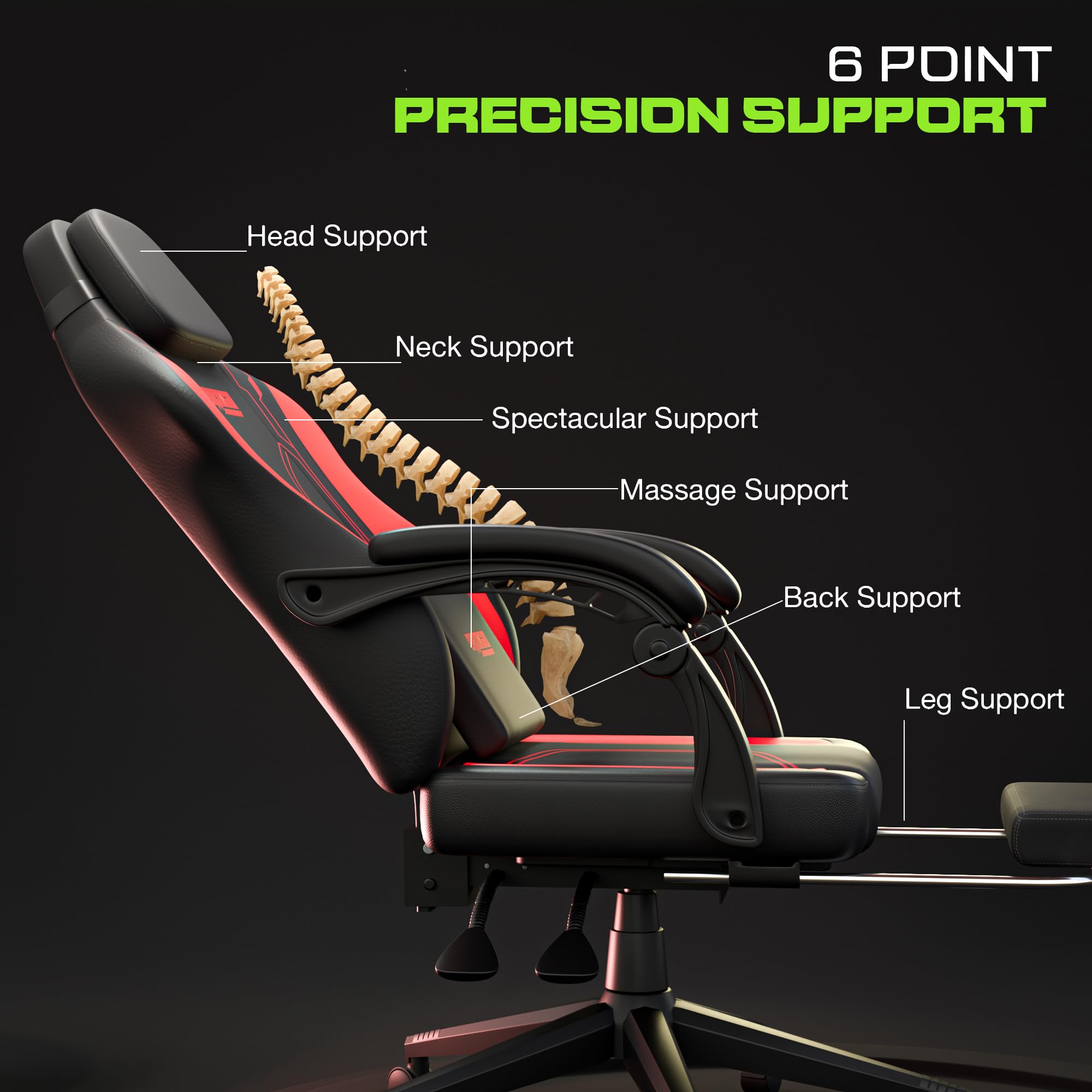 Drogo Phantom Ergonomic Gaming Chair with Premium PU Leather, Adjustable Neck