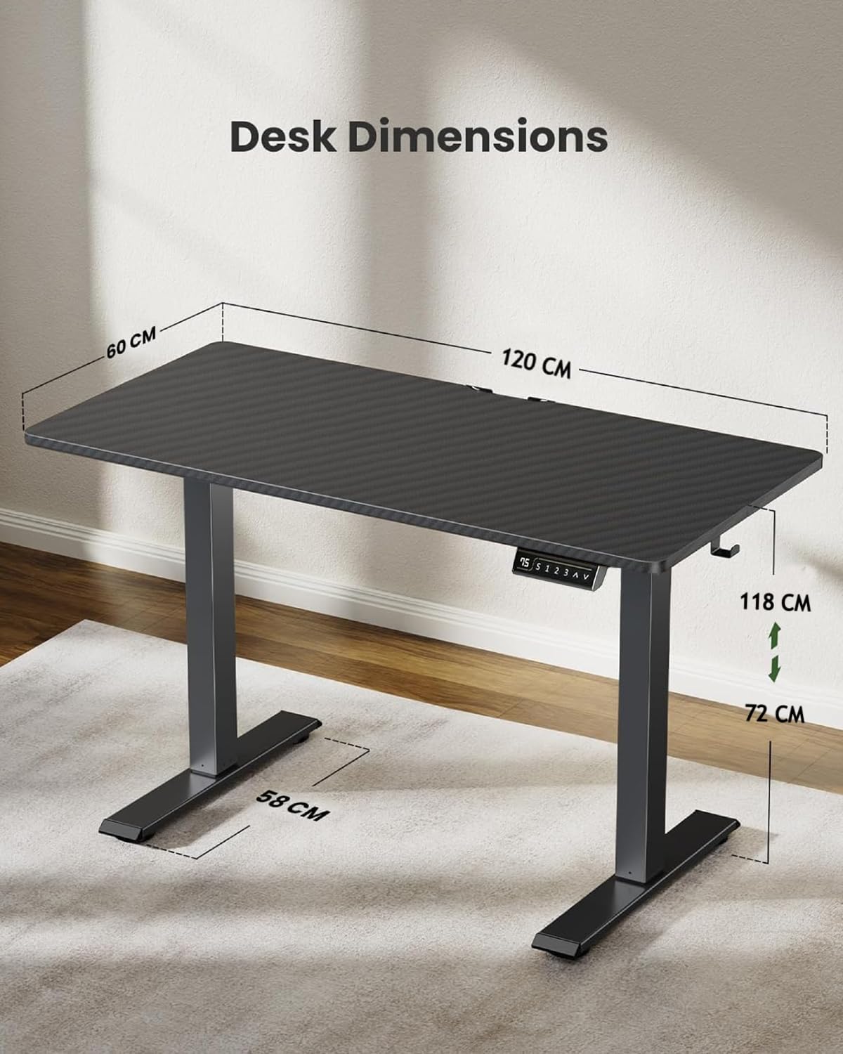 Drogo Artidesk Series Electric Height Adjustable Table Diy, Sit Stand Gaming Desk, with 3 Yr Warranty 120X60Cm - Carbon Black