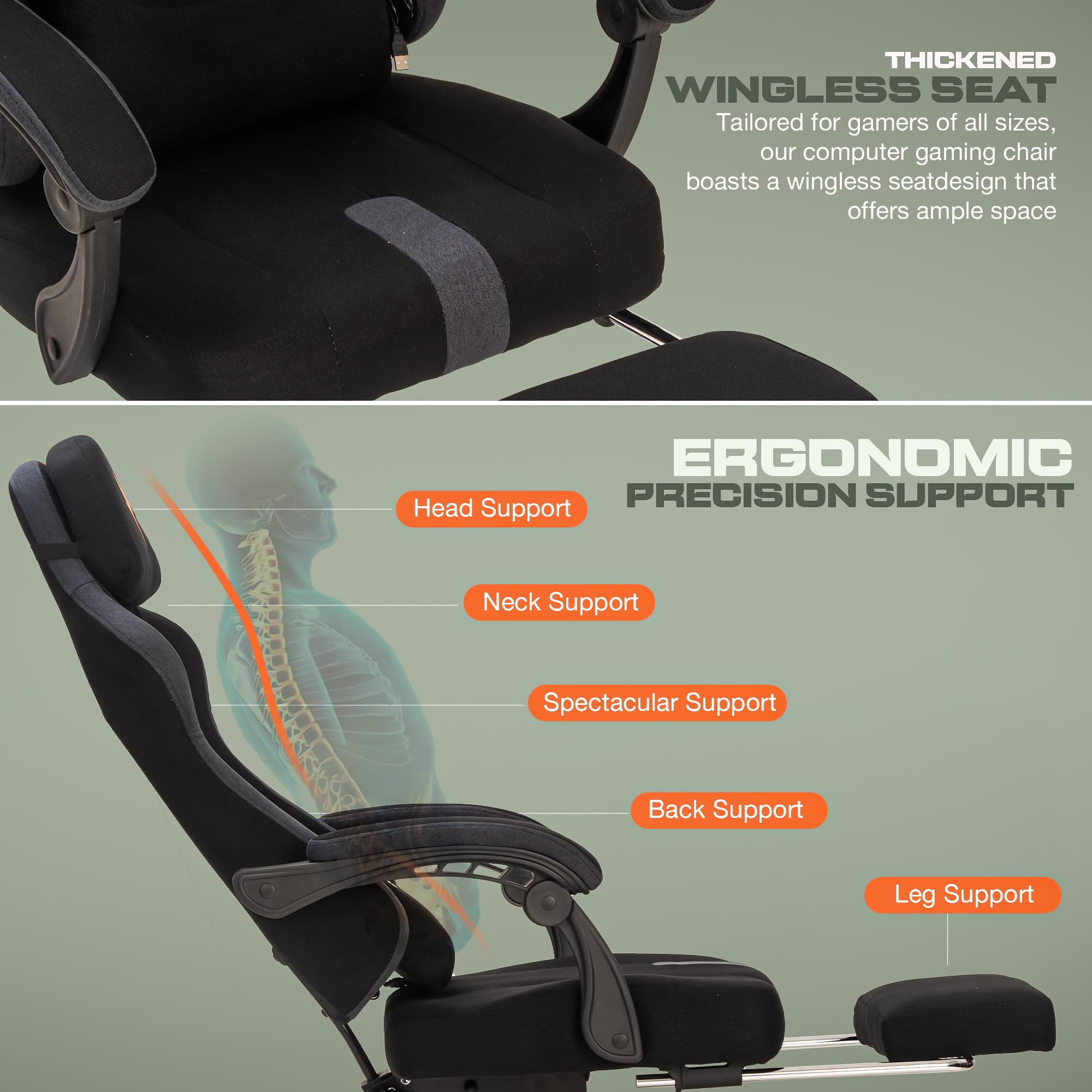 Drogo ComfortMax Ergonomic Gaming Chair with Breathable Fabric, Adjustable Neck