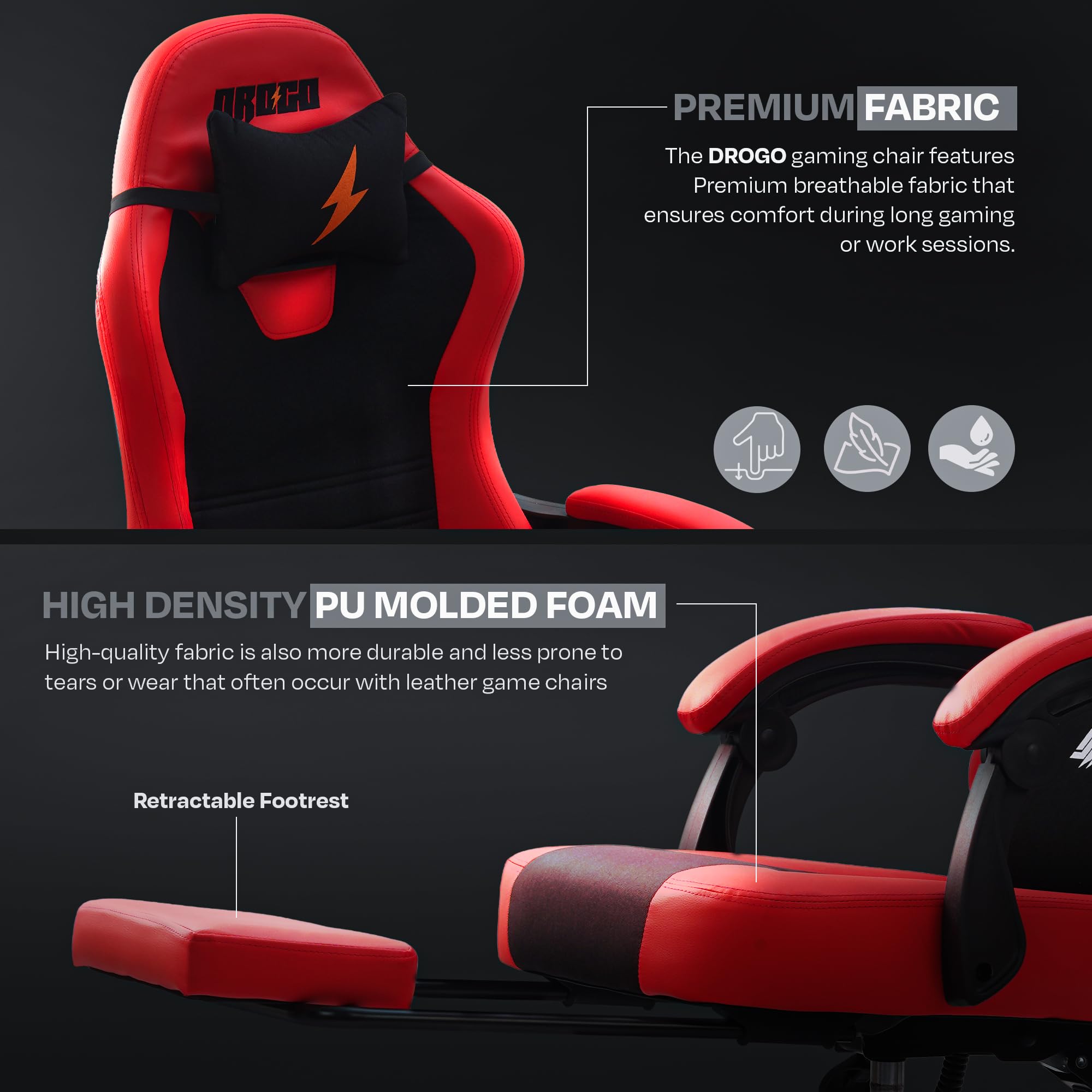 Drogo Aura Ergonomic Gaming Chair with Premium PU Leather Fabric