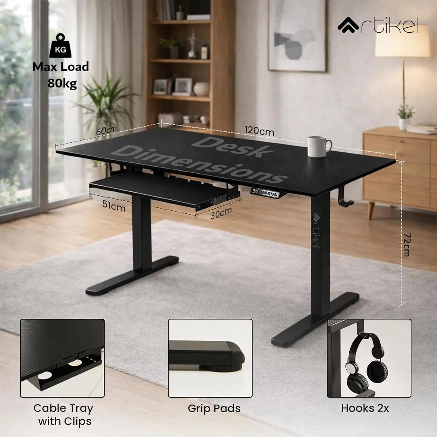 Drogo Electric Height Adjustable Table for Office Work with Keyboard Tray Sit Stand Gaming Desk (120x60cm) Drogo India