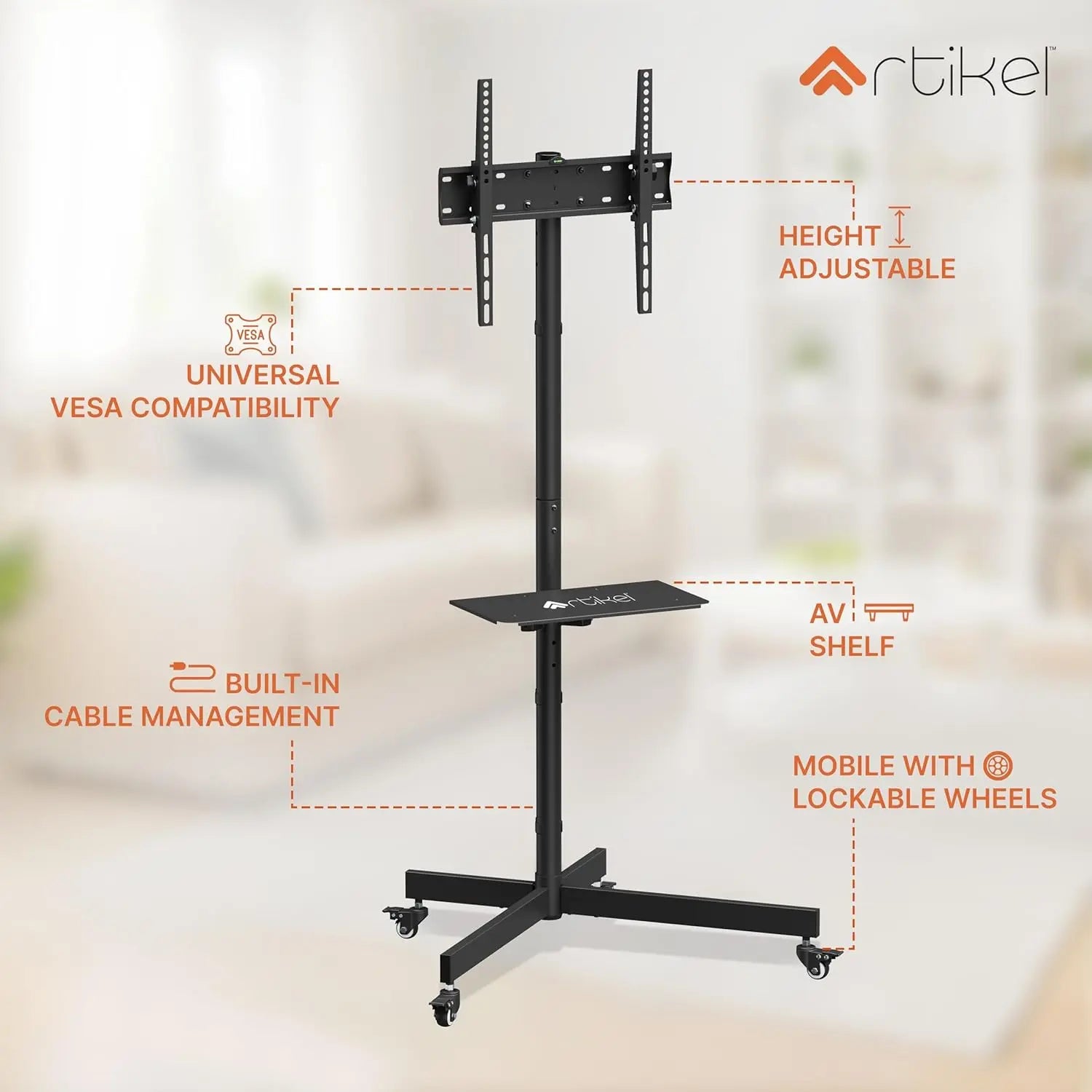 Drogo TV Stand with Adjustable Height Mount 32" to 55" TV Stand Movable with Lockable Wheels Drogo India