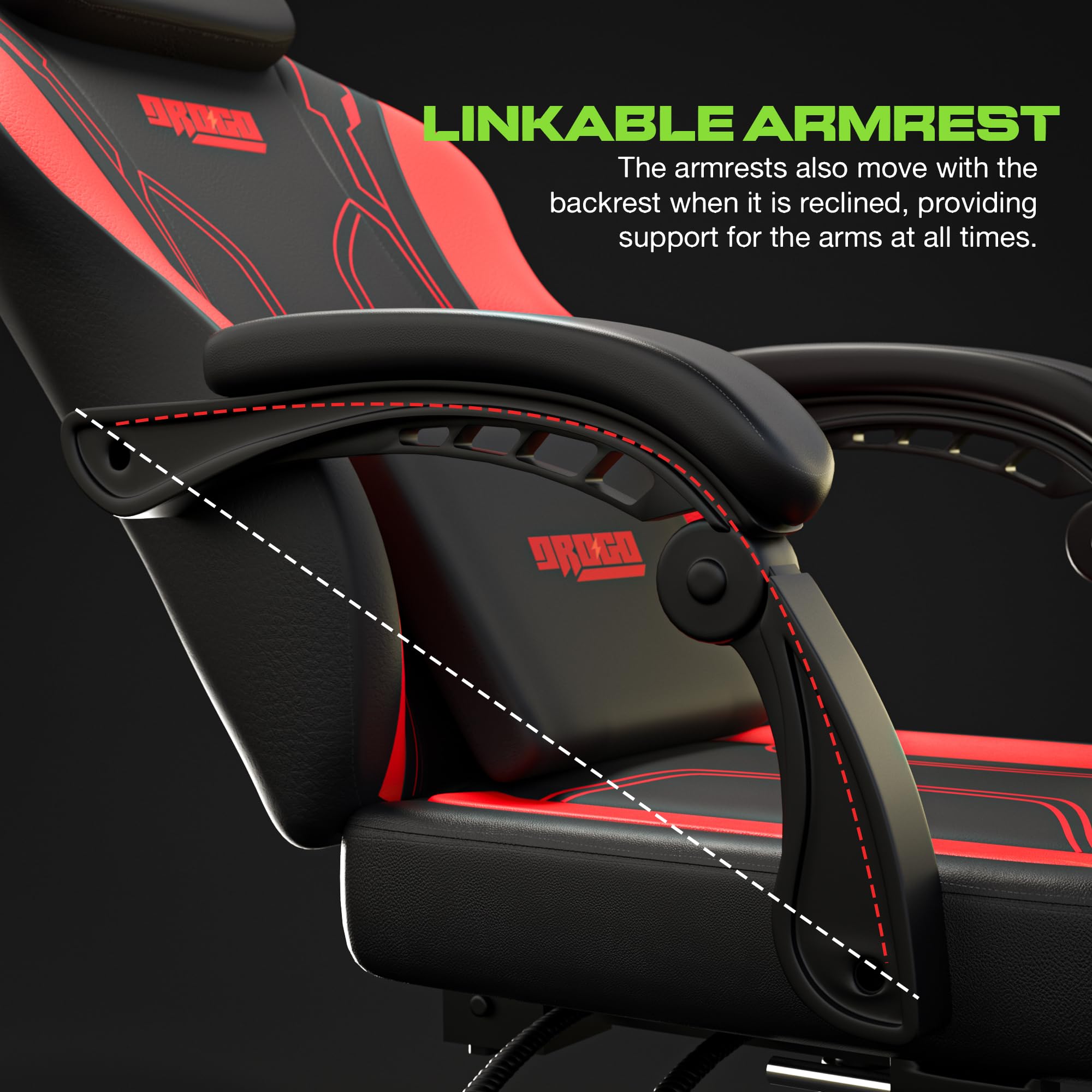 Drogo Phantom Ergonomic Gaming Chair with Premium PU Leather, Adjustable Neck