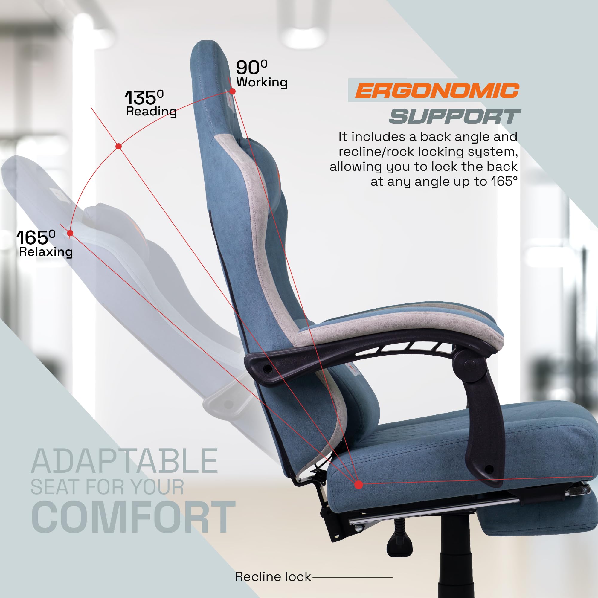 Drogo Throne Ergonomic Gaming Chair With Linkage Armrest,Foot Rest,& Adjustable Seat