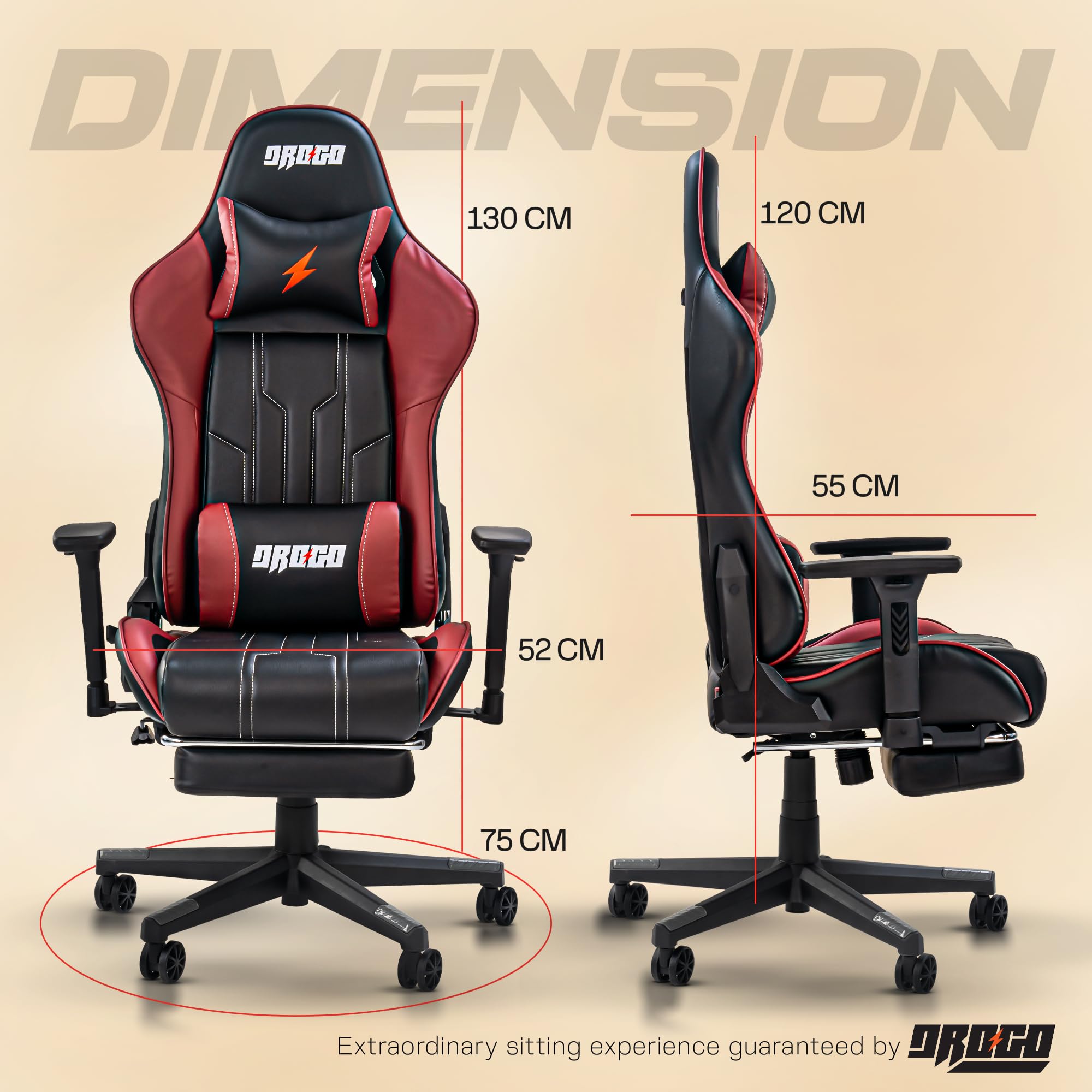 Drogo Wrath Pro Ergonomic Gaming Chair with Adjustable Seat, PU Leather