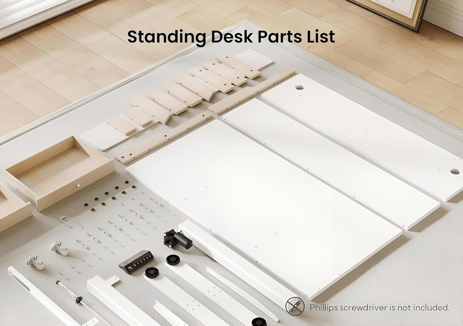 Drogo Artikel Valor Electric Height Adjustable Standing Desk with Storage Drawers & Shelves | Ergonomic Sit-Stand Desk for Home Office | 120x60cm | White & Beige