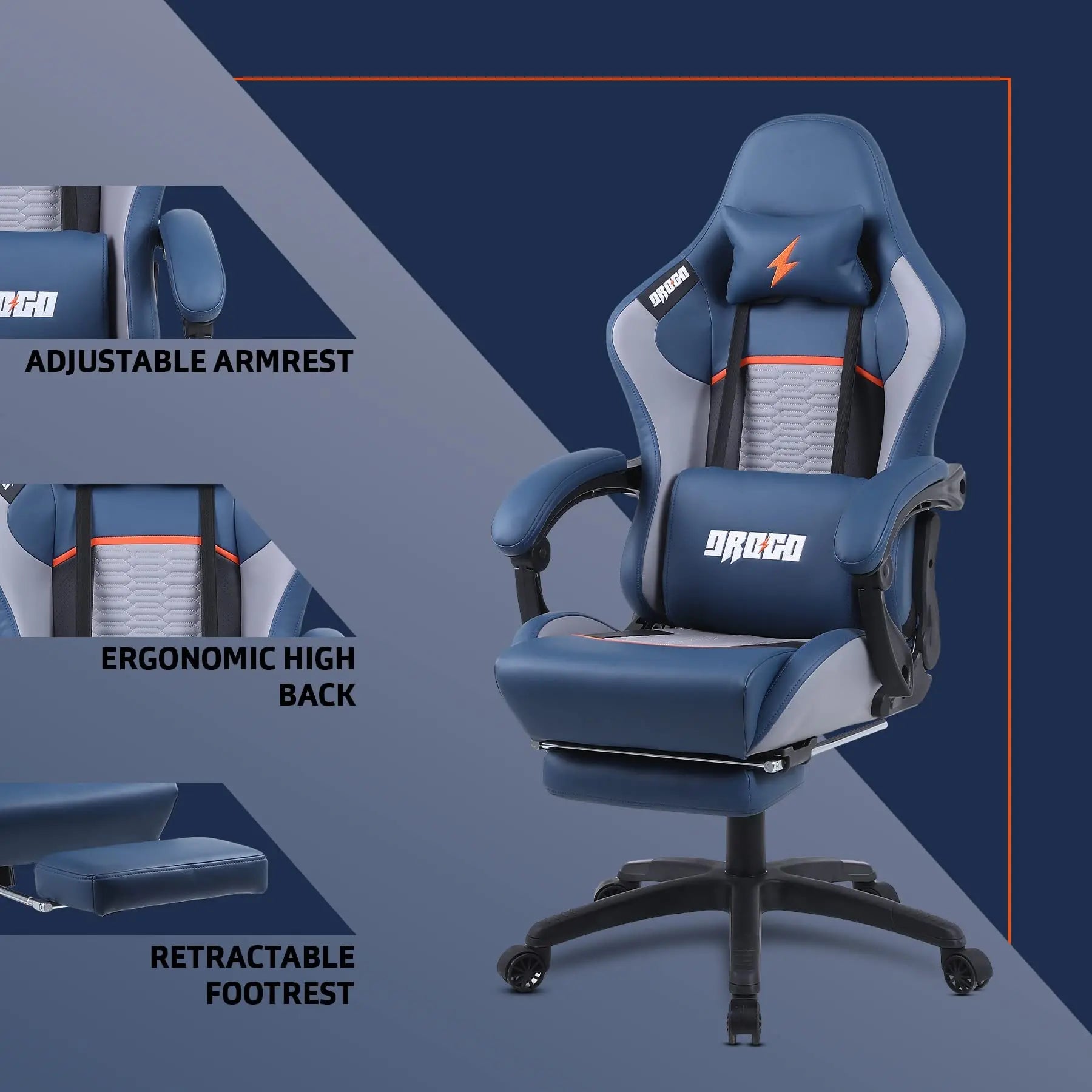 Drogo Racer Ergonomic Gaming Chair with 7 Way Adjustable Seat & Full Reclining Back Footrest Galaxy Incorporation