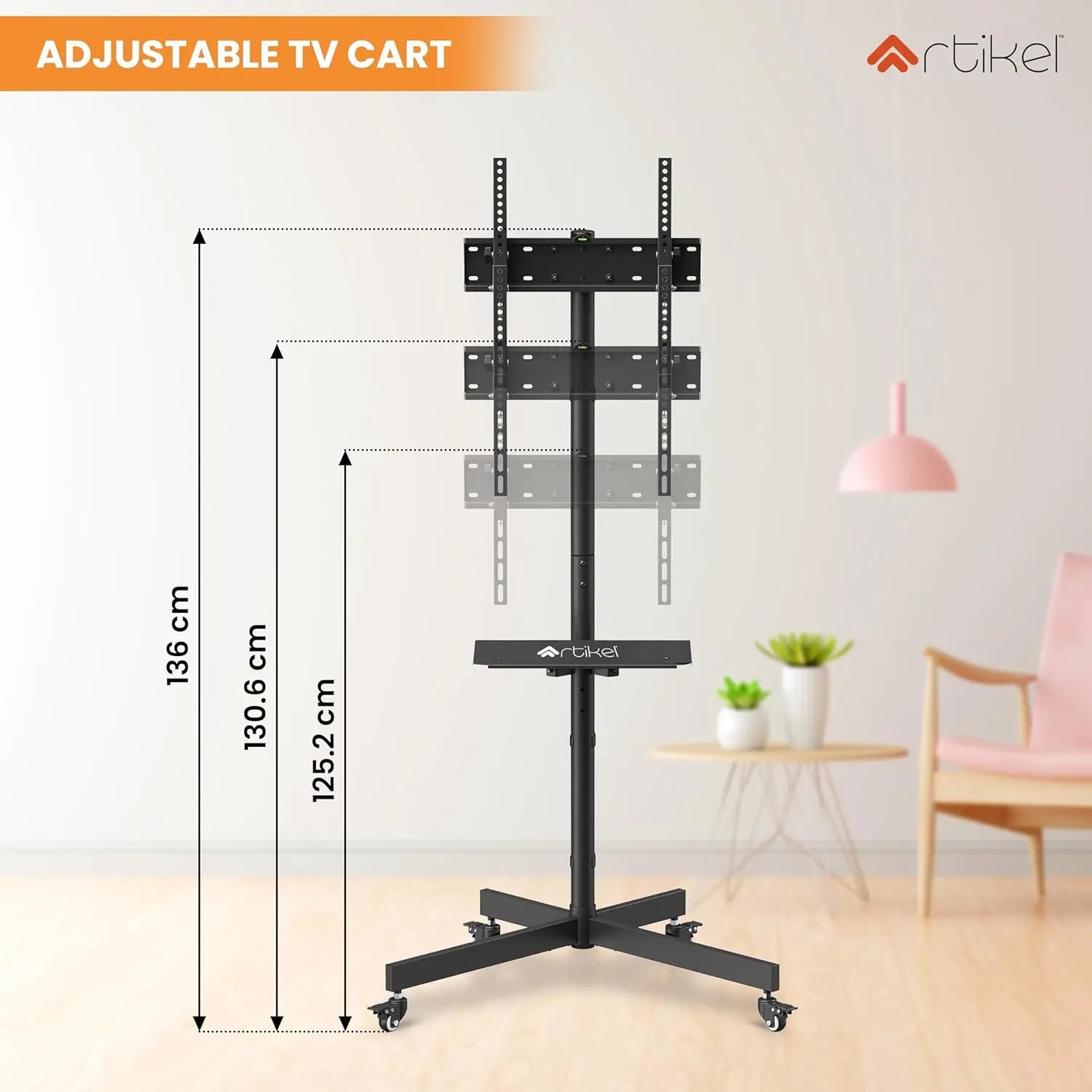 Drogo TV Stand with Adjustable Height Mount 32" to 55" TV Stand Movable with Lockable Wheels Drogo India
