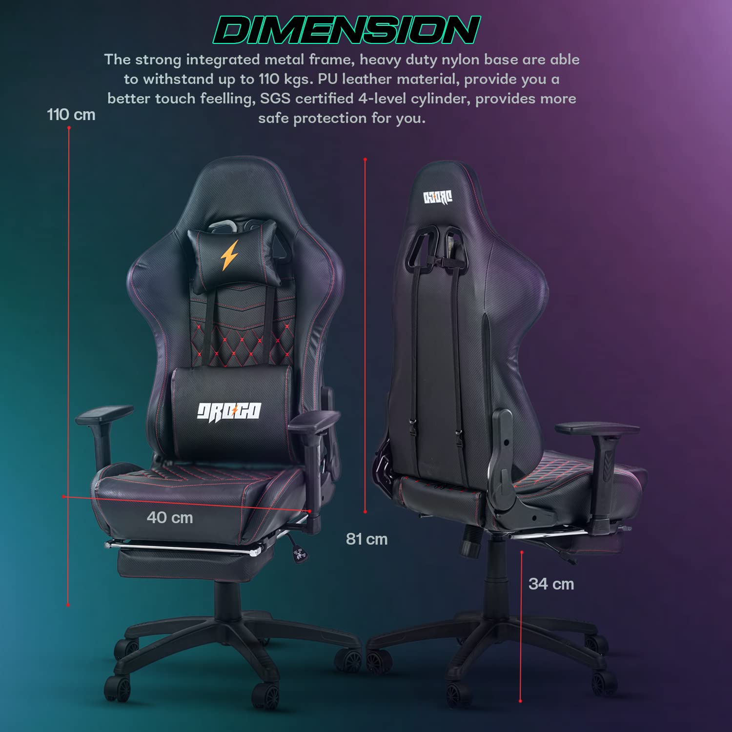Drogo Emperor Pro Ergonomic Gaming Chair With Footrest, Adjustable Seat & 3D Arm Rest