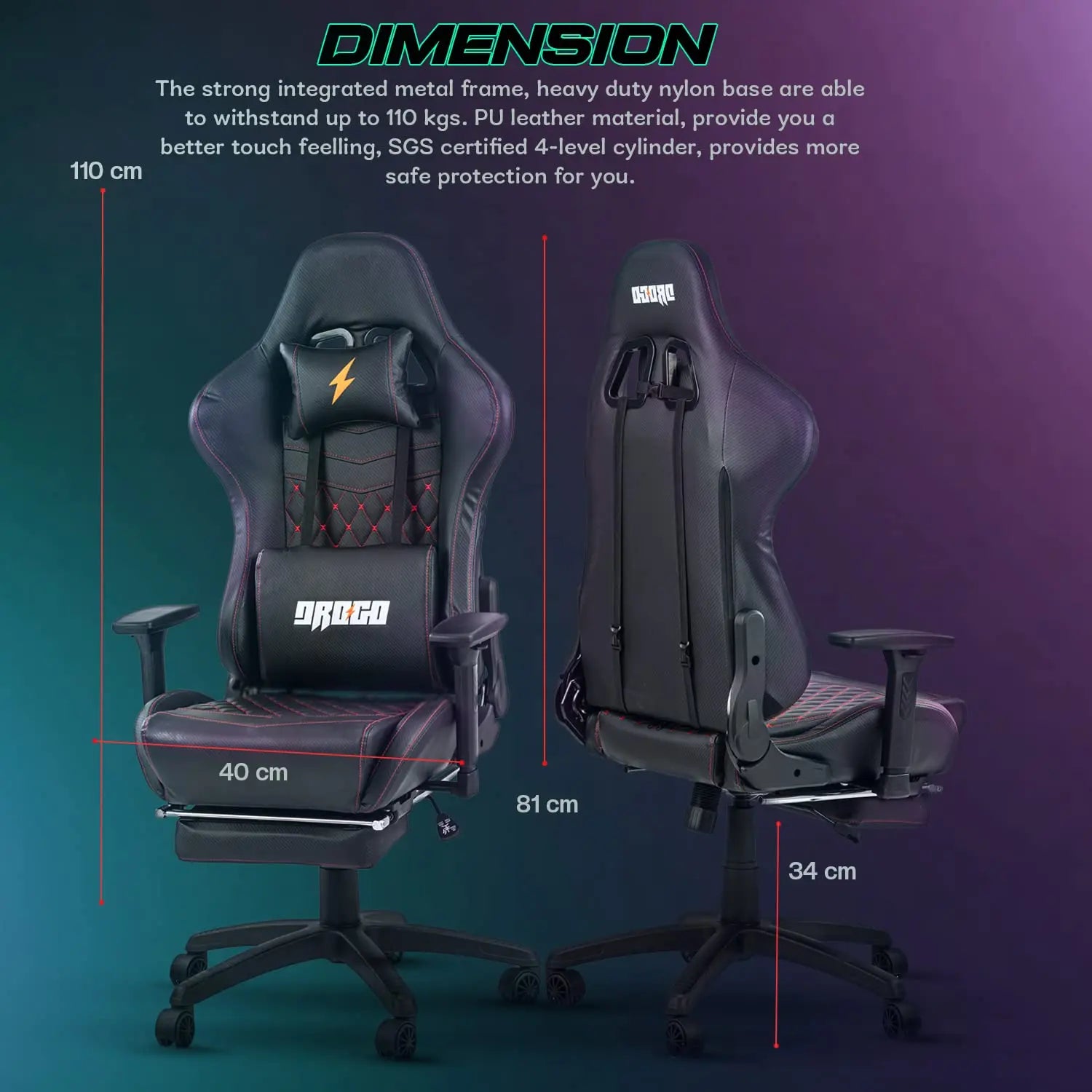 Drogo Emperor Pro Ergonomic Gaming Chair With Footrest, Adjustable Seat & 3D Arm Rest Galaxy Incorporation