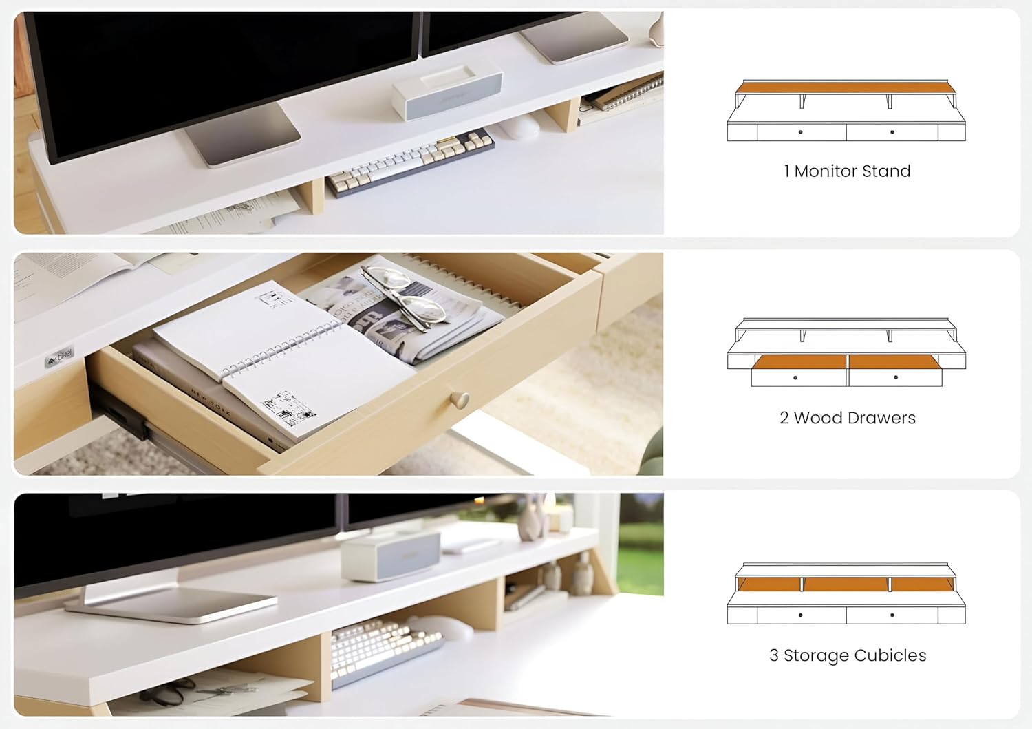 Drogo Artikel Valor Electric Height Adjustable Standing Desk with Storage Drawers & Shelves | Ergonomic Sit-Stand Desk for Home Office | 120x60cm | White & Beige