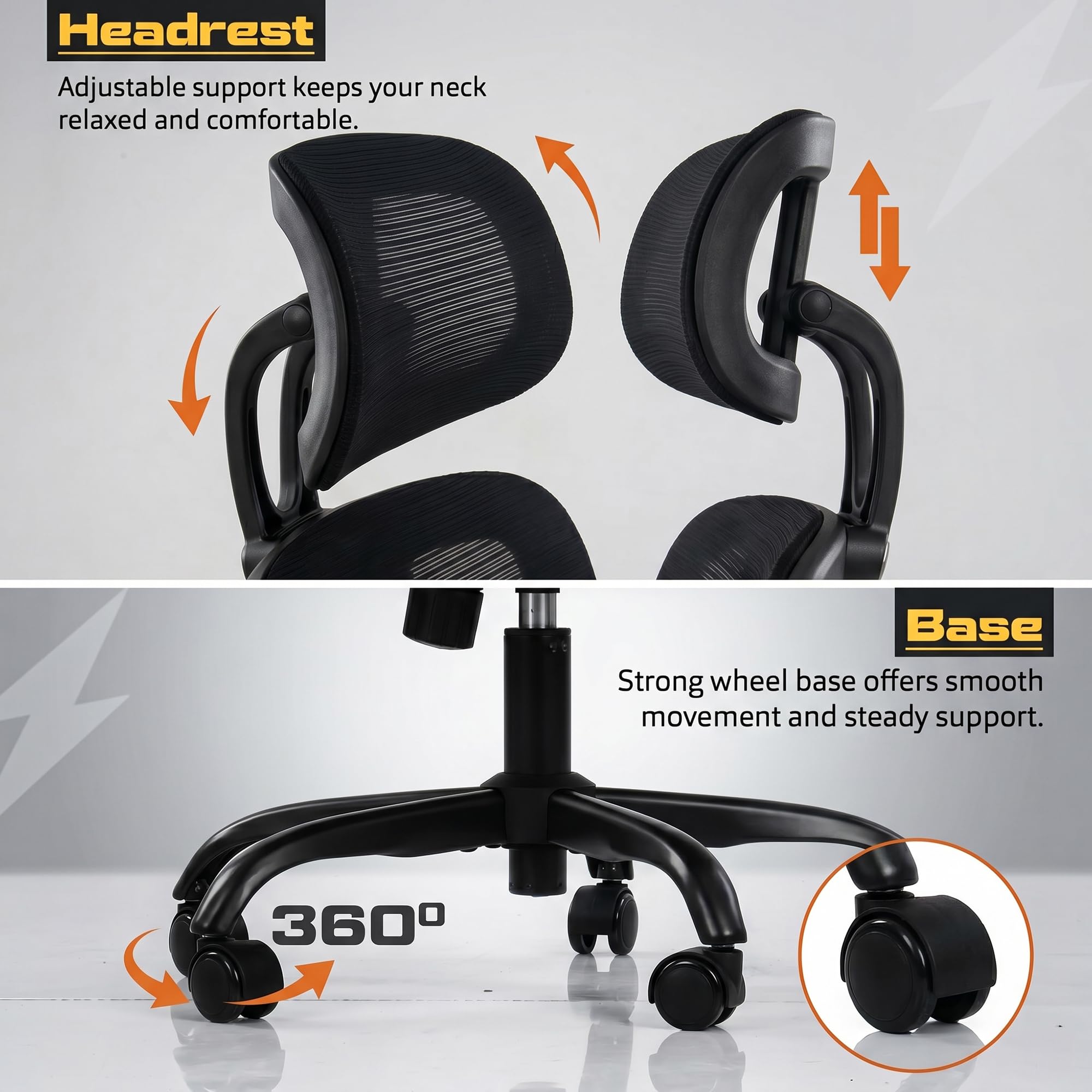 Drogo AeroFlex Ergonomic Office Chair for Work from Home, Flip-up Armrest & Recline