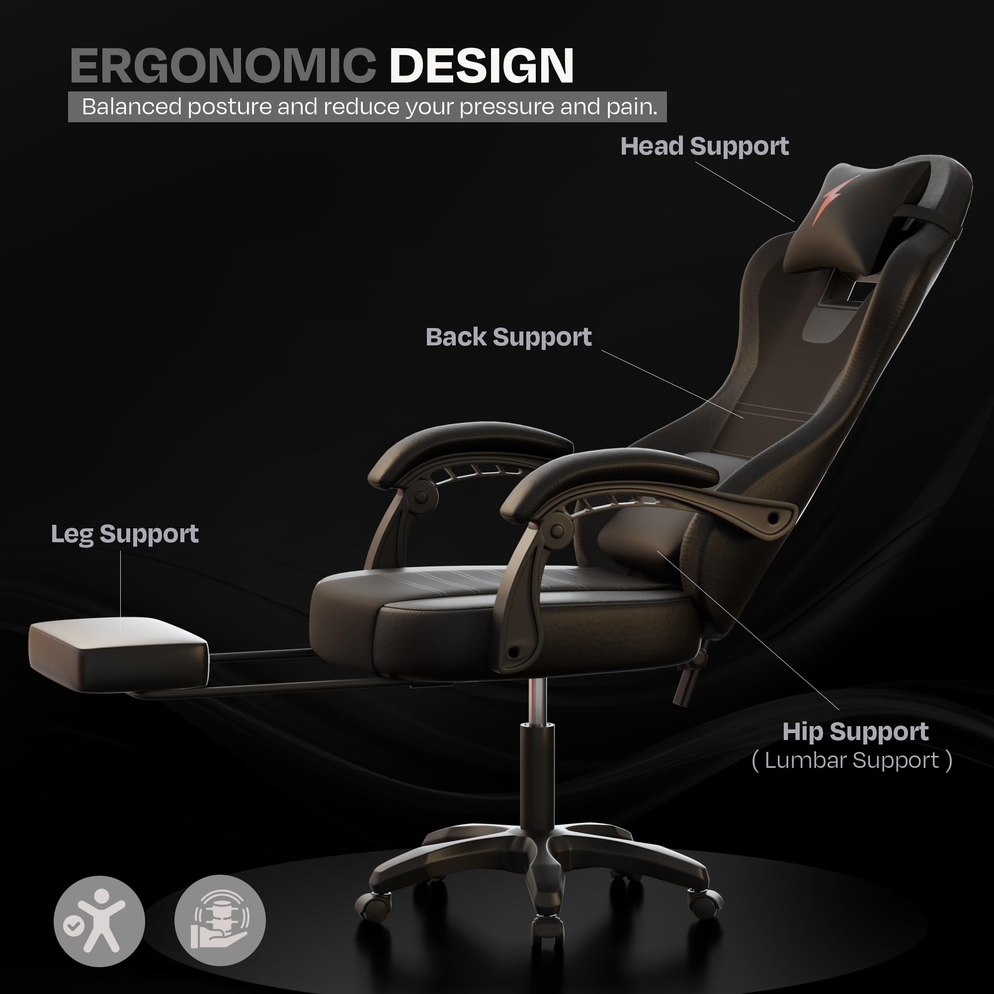Drogo Aura Ergonomic Gaming Chair with Premium PU Leather Fabric