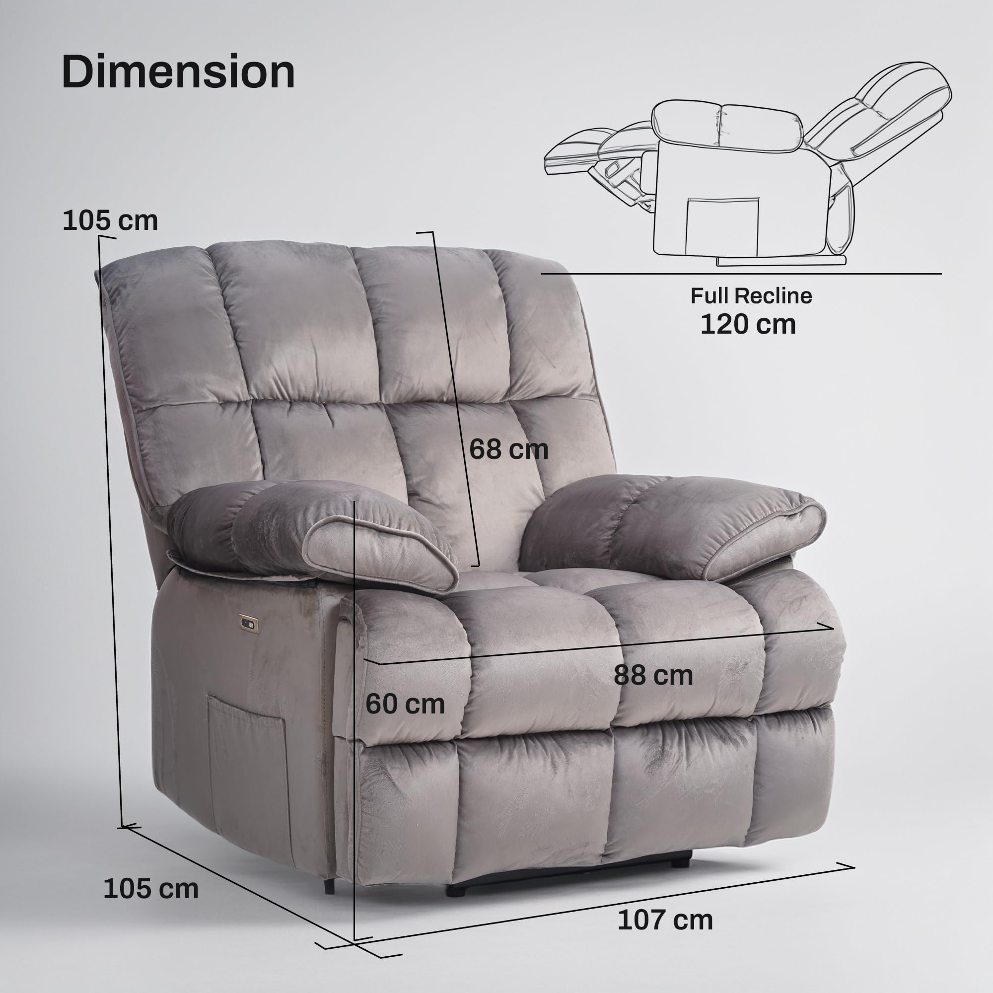 Drogo Evo Lounge Oversized Motorised Single Seater Recliner Sofa with Rapid Recline Technology