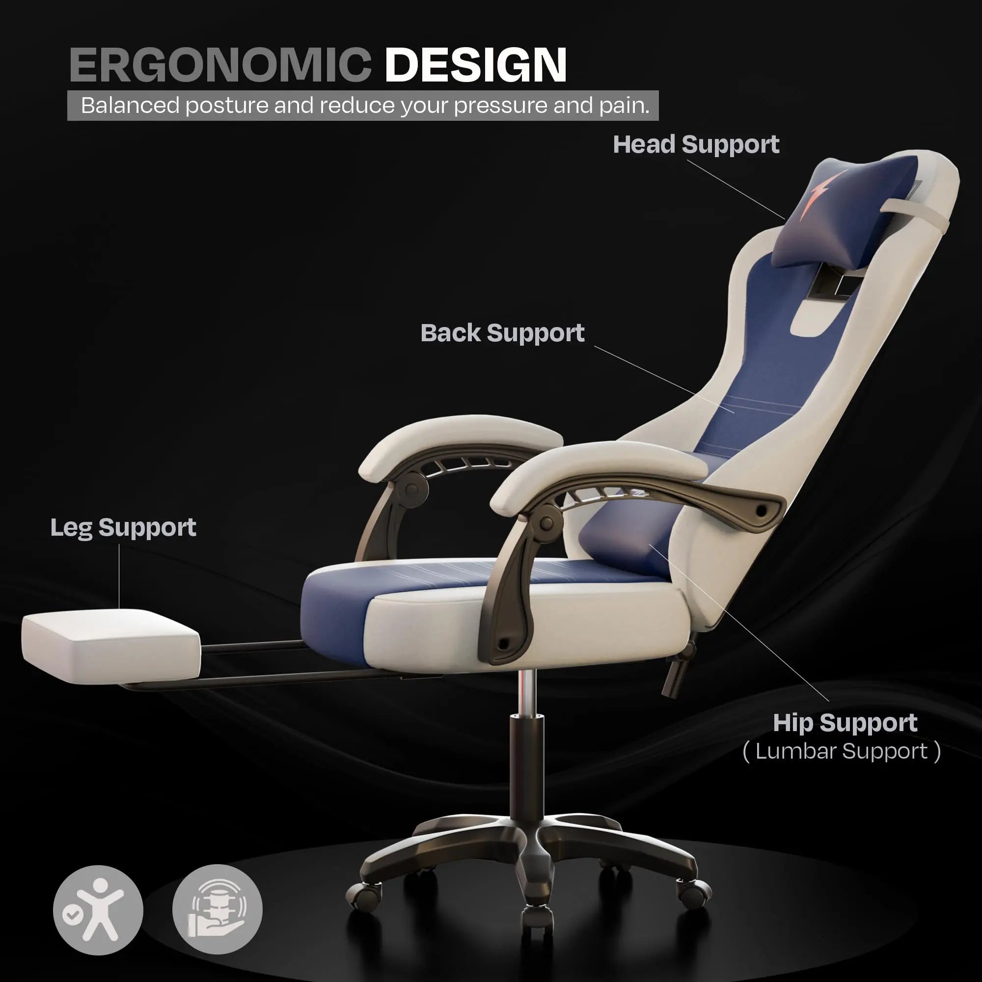 Drogo Aura Ergonomic Gaming Chair with Premium PU Leather Fabric Drogo India