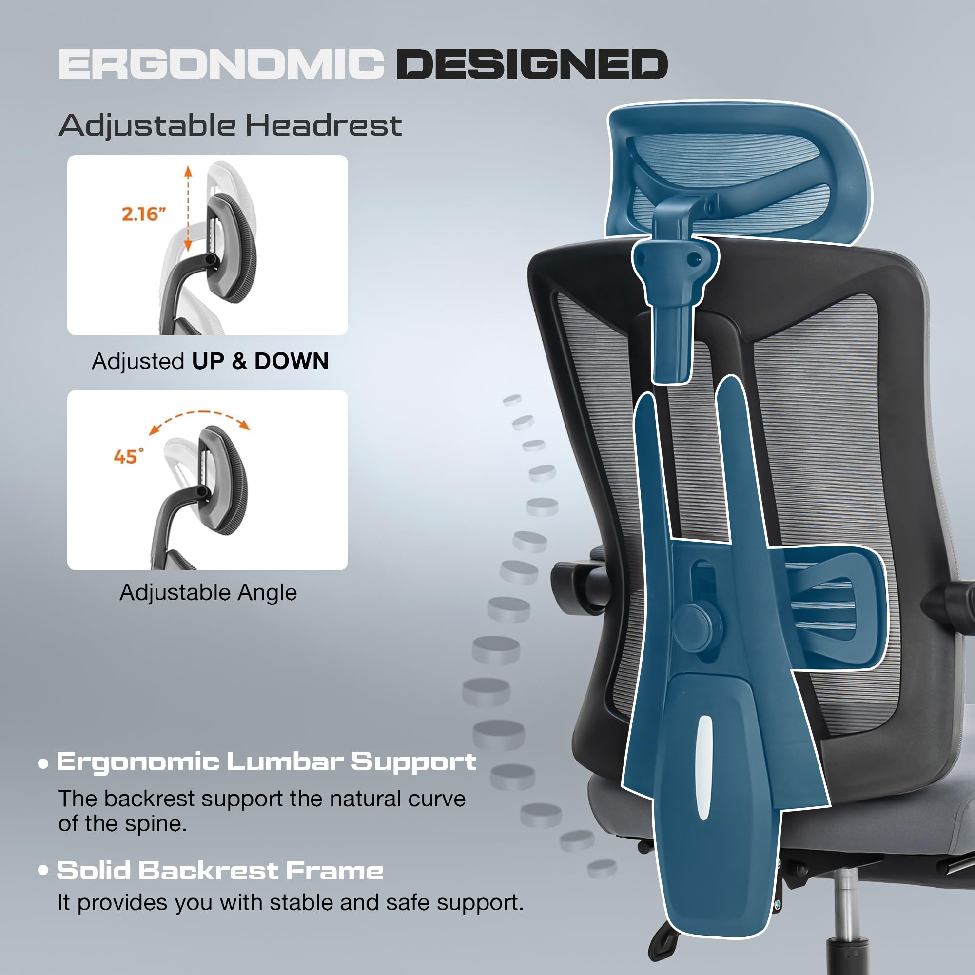 Drogo Flexo Ergonomic Office Chair For Work From Home With Breathable Mesh, Armrest, 2D Headrest & Adjustable Lumbar Support