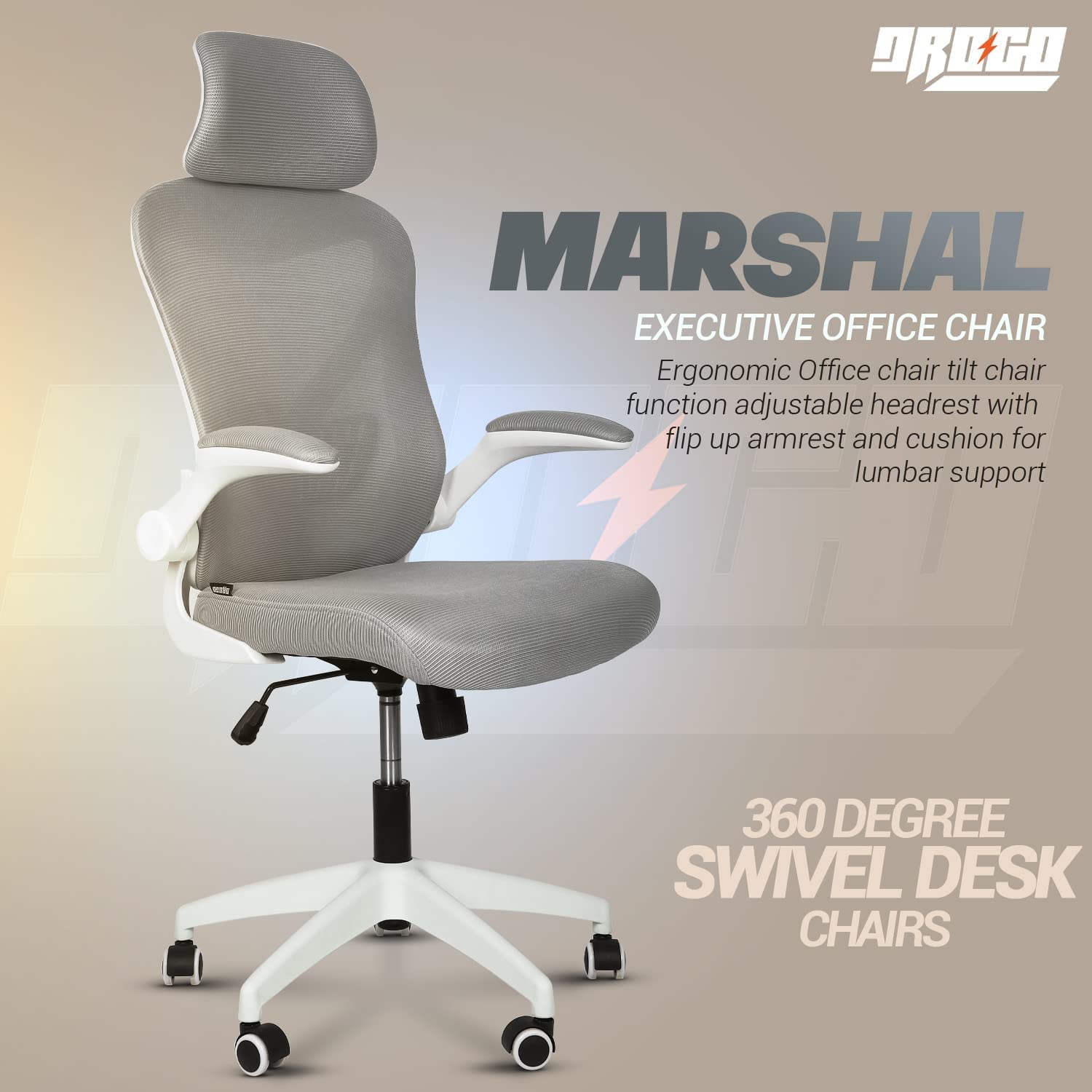 Drogo Marshal Pro Premium Ergonomic Office Chair for Work from Home, Flip-up Armrest