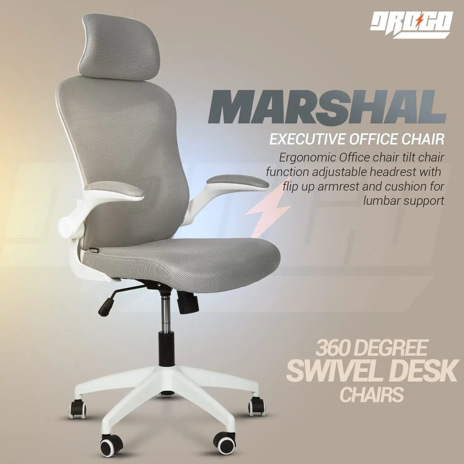 Drogo Marshal Pro Premium Ergonomic Office Chair for Work from Home, Flip-up Armrest Galaxy Incorporation