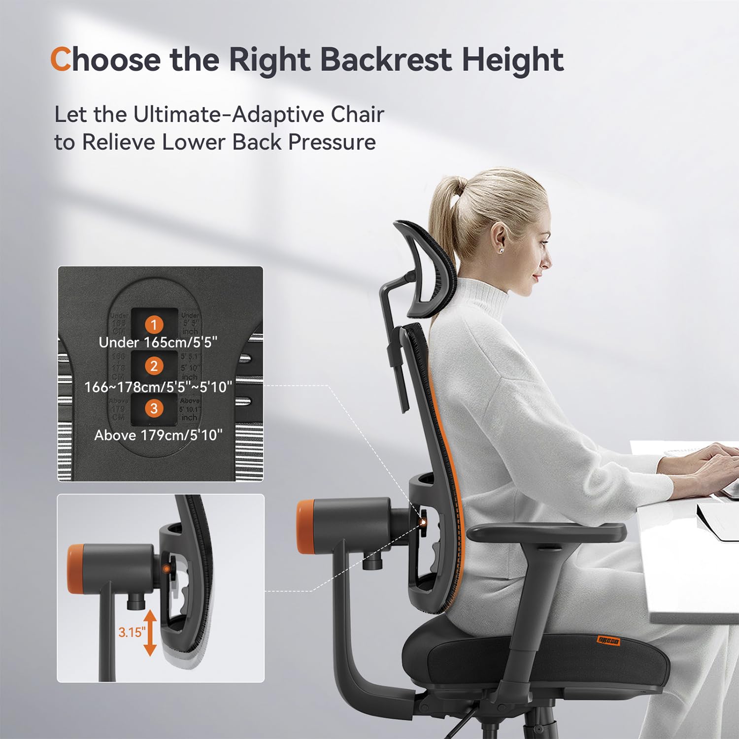 Drogo PosturePro Office Chair for Work from Home, High Back Chair with Adaptive Lumbar Support
