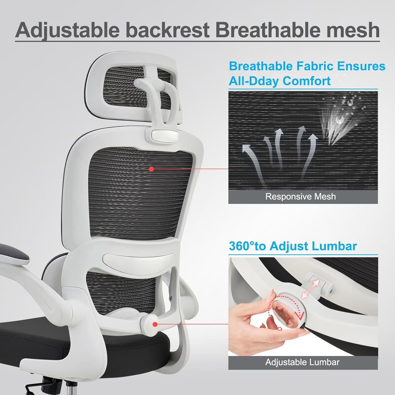 Drogo AeroFlex Ergonomic Office Chair for Work from Home, Flip-up Armrest & Recline