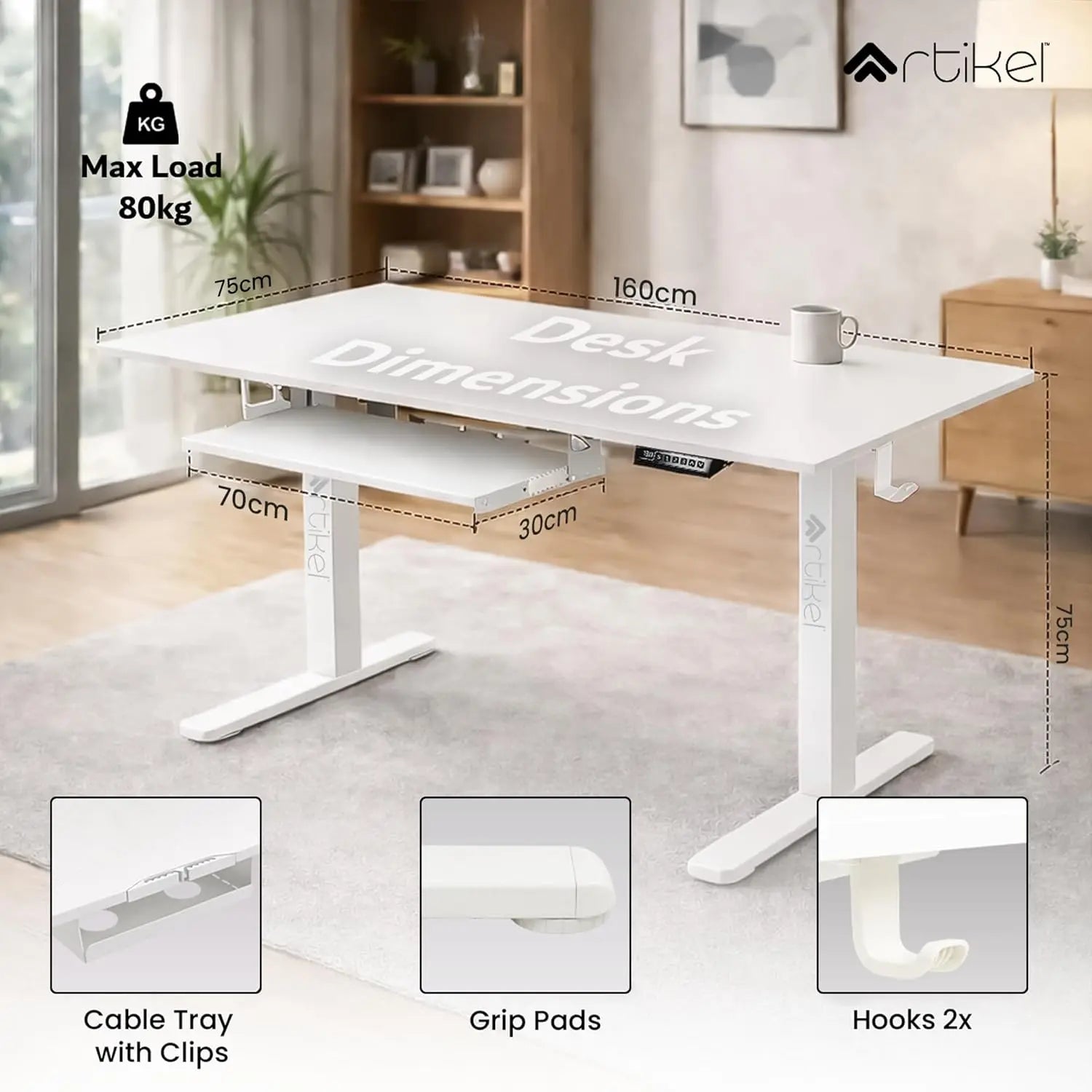 Drogo XX-Large Electric Height Adjustable Table for Office Work with Keyboard Tray Sit Stand Gaming Desk (160x75cm) Drogo India