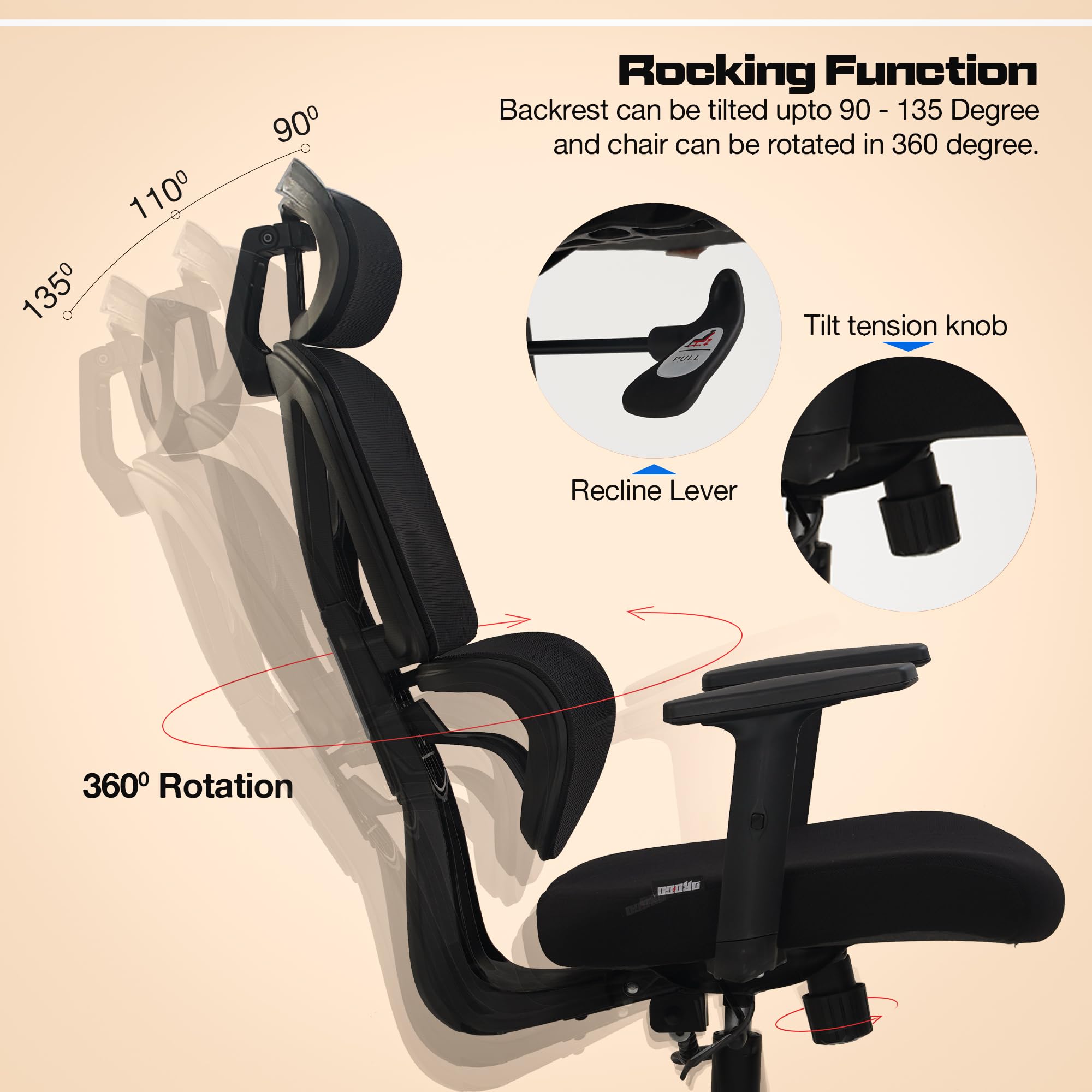 Drogo FlexY Series Ergonomic Office Mesh Chair with Armrest
