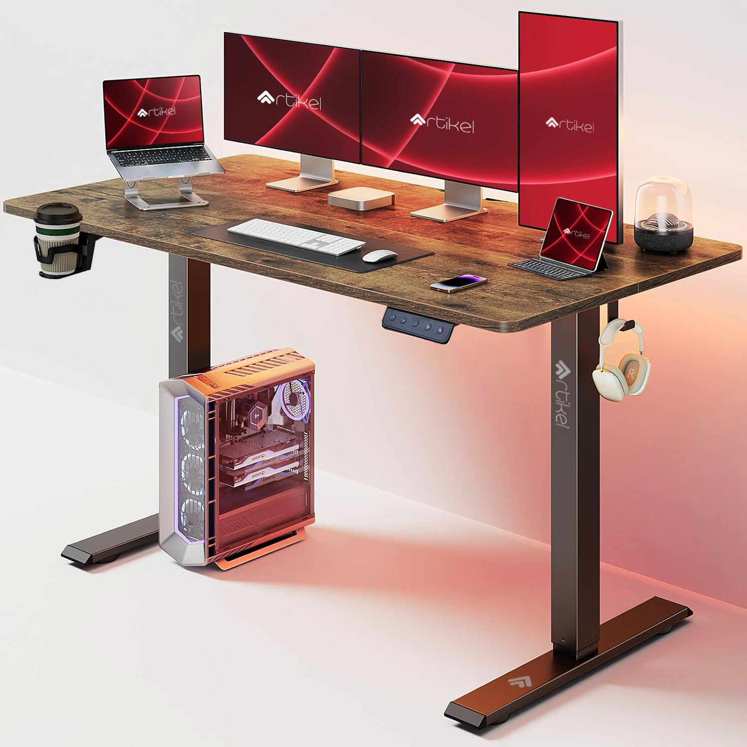 Drogo Artidesk Series Electric Height Adjustable Table Diy, Sit Stand Gaming Desk, with 3 Yr Warranty 110X60Cm - Vintage Brown