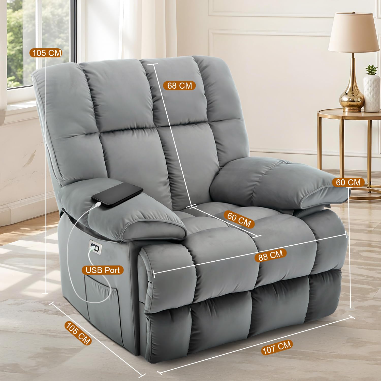 Drogo Evo Lounge Oversized Motorised Single Seater Recliner Sofa with Rapid Recline Technology