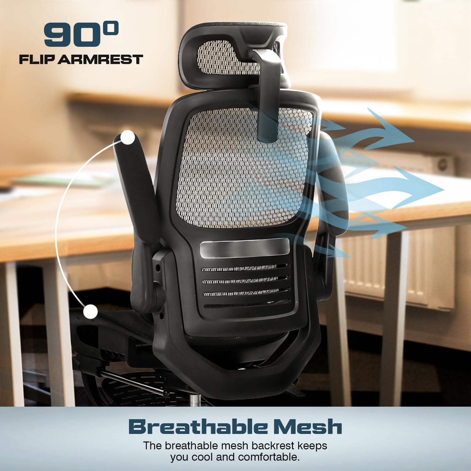 Drogo Ergonex Ergonomic Office Chair For Work From Home With Breathable Mesh, Armrest, 2D Headrest & Lumbar Support