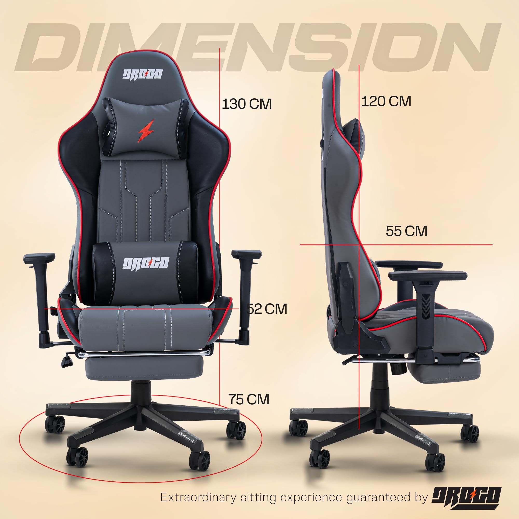 Drogo Wrath Pro Ergonomic Gaming Chair with Adjustable Seat, PU Leather