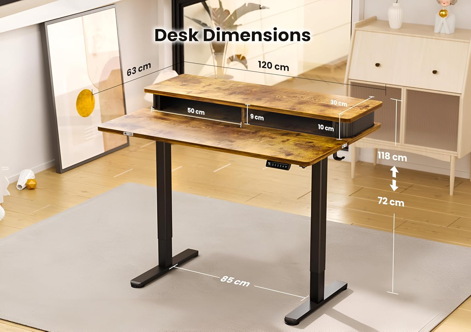 Drogo Artikel Groove Electric Height Adjustable Standing Desk with Roller Shutter Door Storage (Right Cabinet)