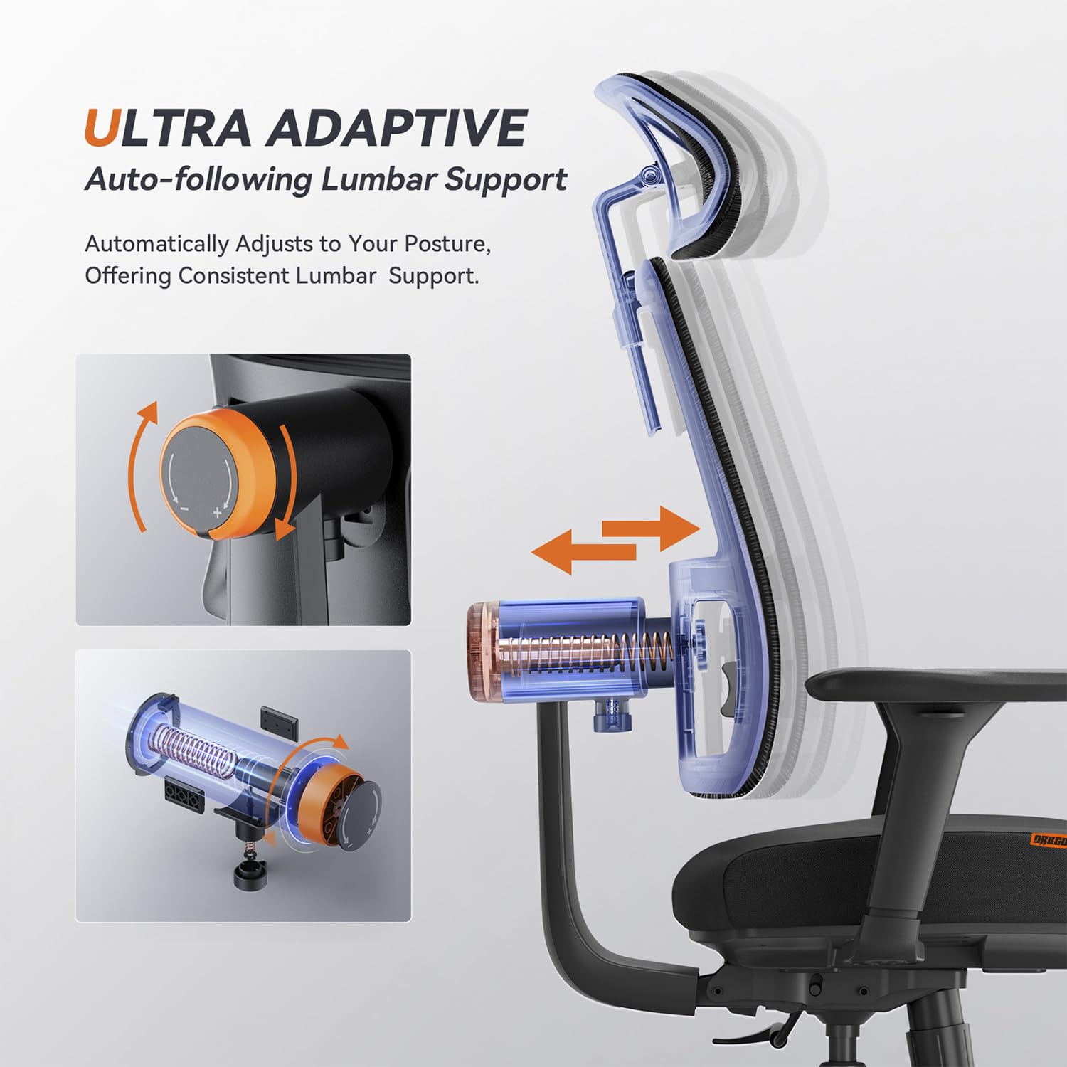 Drogo PosturePro Office Chair for Work from Home, High Back Chair with Adaptive Lumbar Support