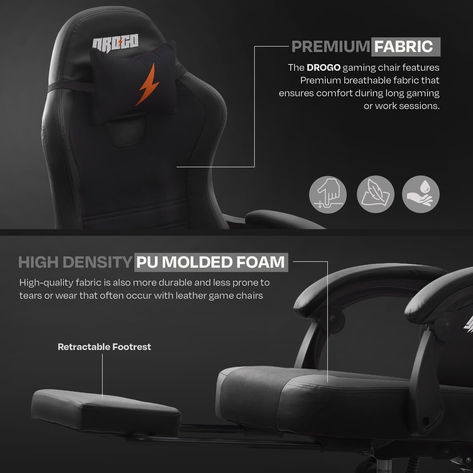 Drogo Aura Ergonomic Gaming Chair with Premium PU Leather Fabric