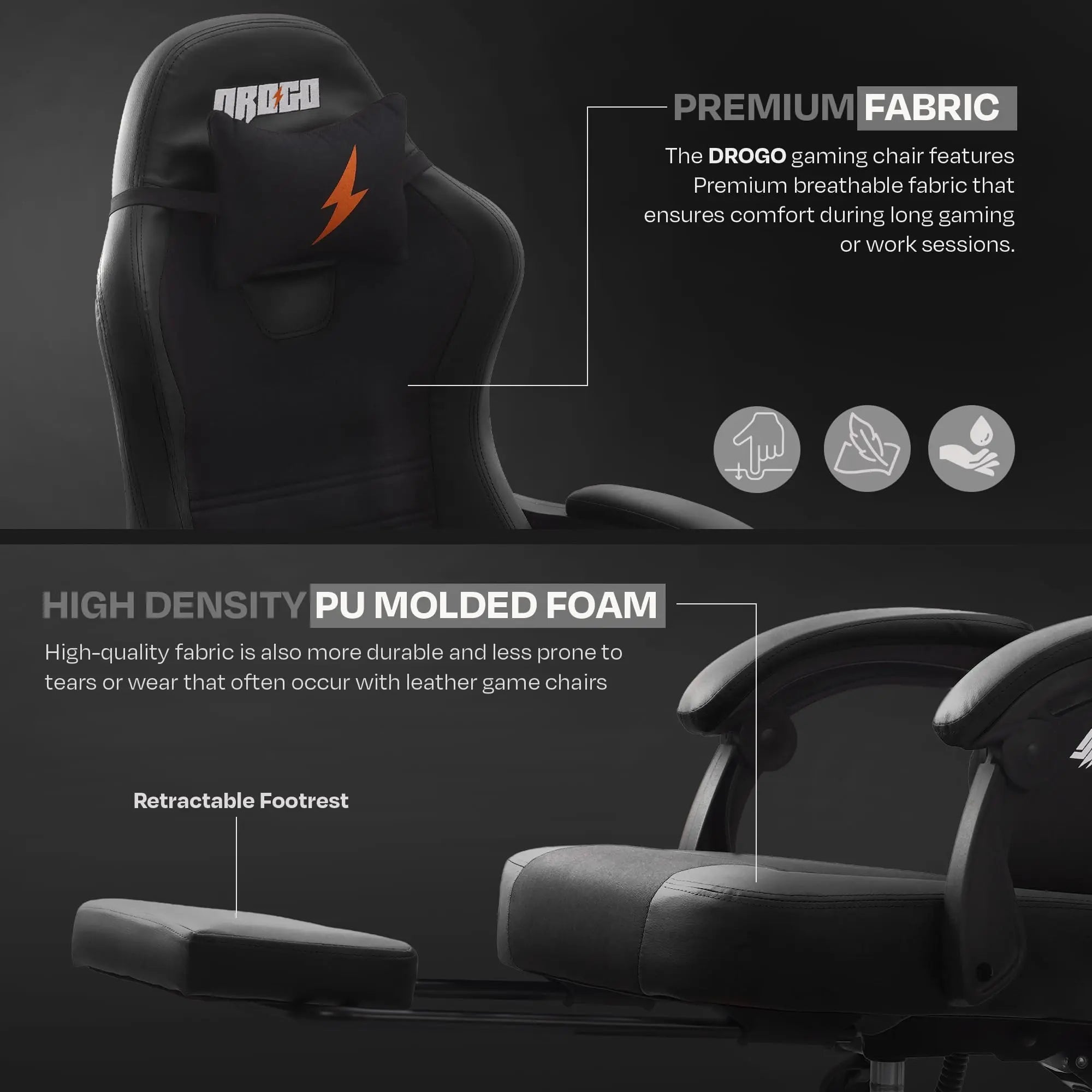 Drogo Aura Ergonomic Gaming Chair with Premium PU Leather Fabric Drogo India
