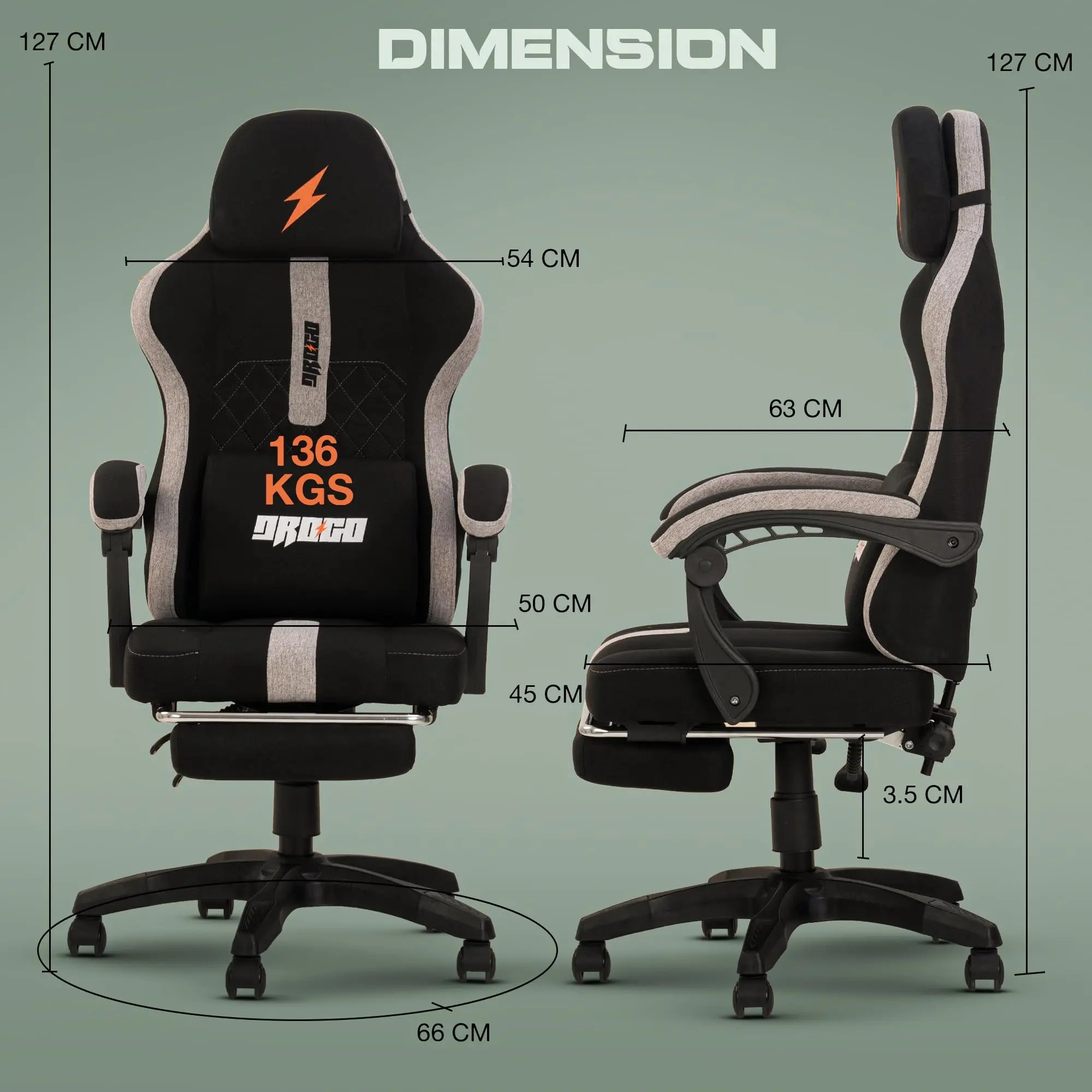Drogo ComfortMax Ergonomic Video Game Chair with Breathable Fabric, Adjustable Neck Drogo India